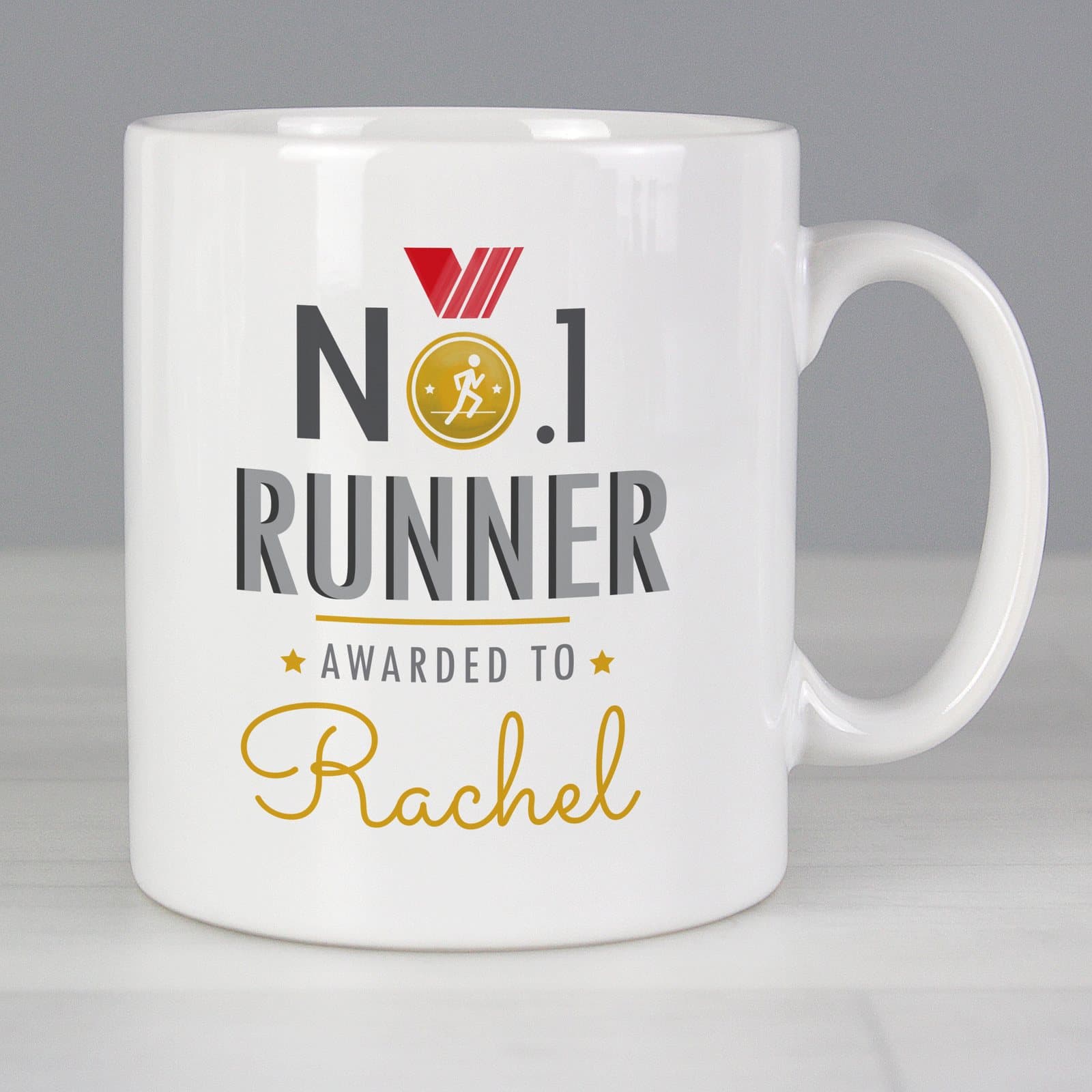 Personalised No.1 Runner ceramic mug with a name on the front