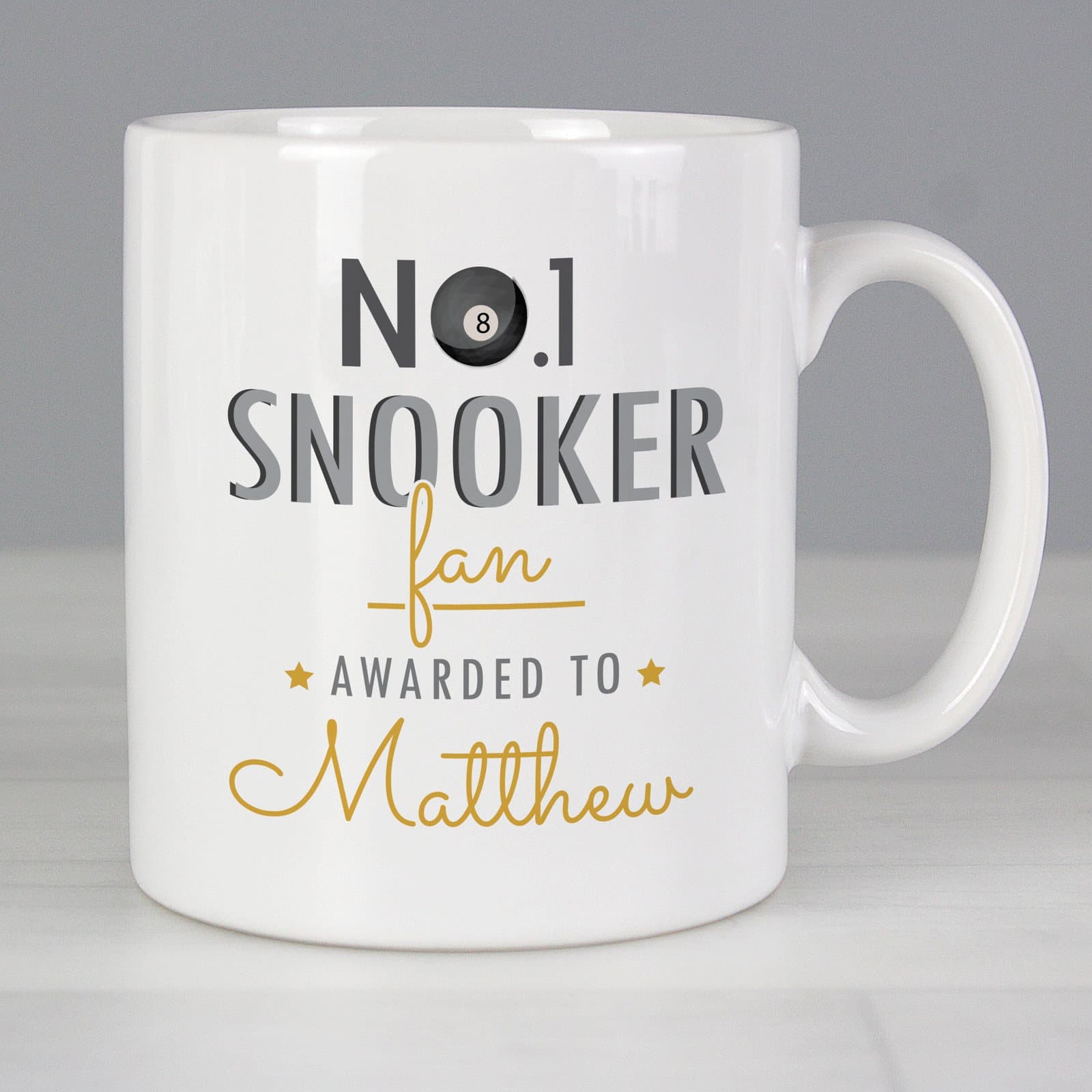 Personalised No.1 Snooker Fan ceramic mug with a name on the front