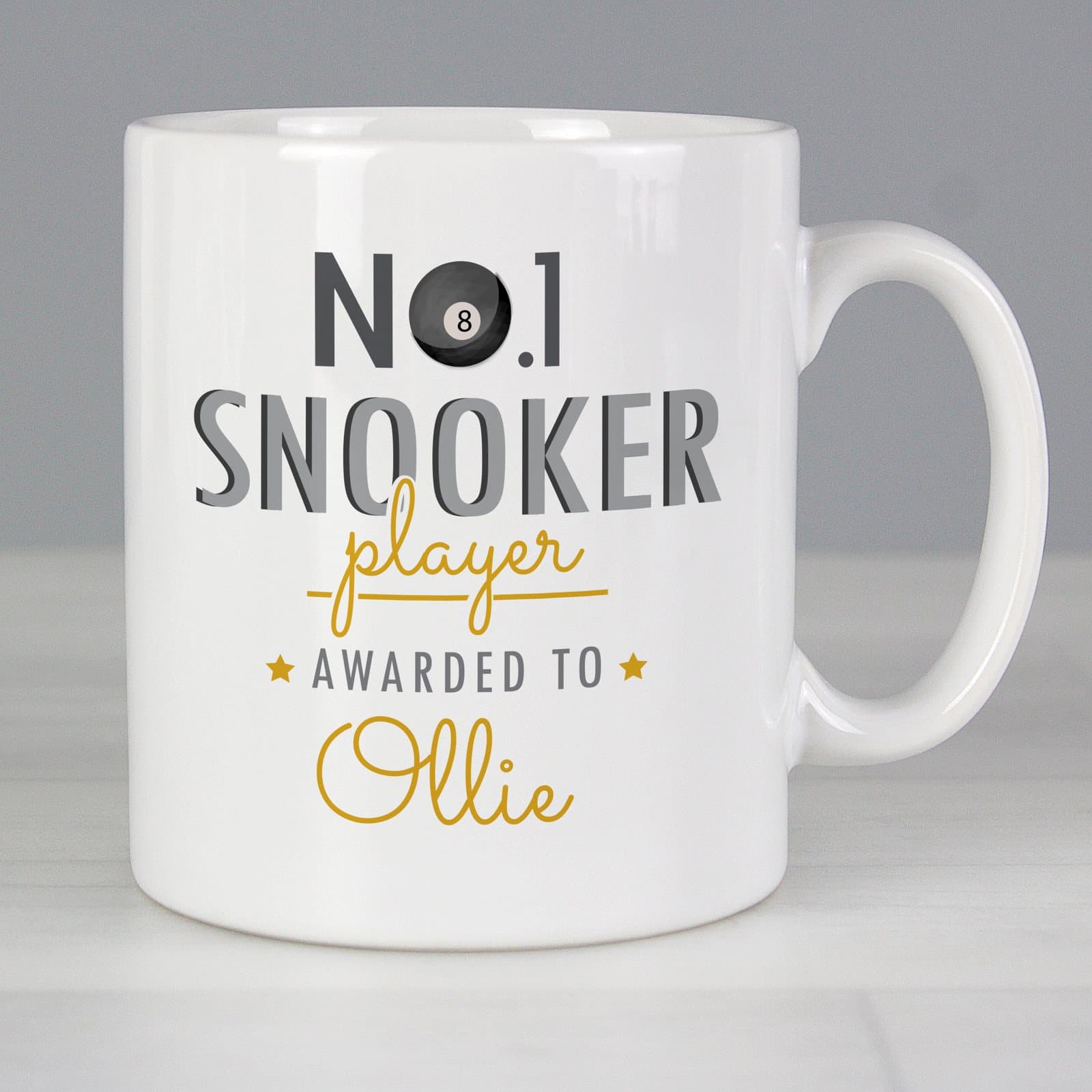 Personalised No.1 Snooker Player ceramic mug with a name on the front