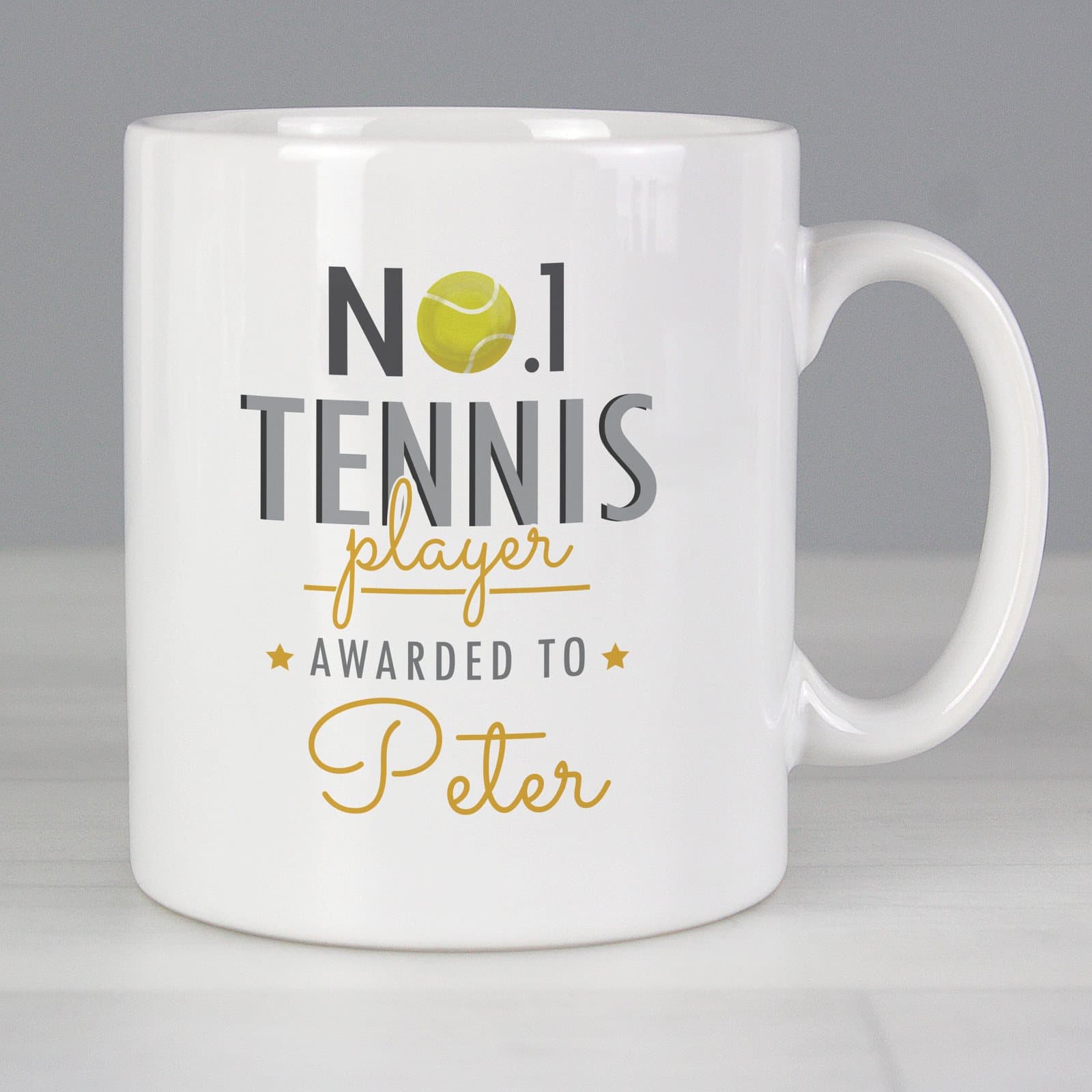 Personalised No.1 Tennis Player ceramic mug with a name on the front