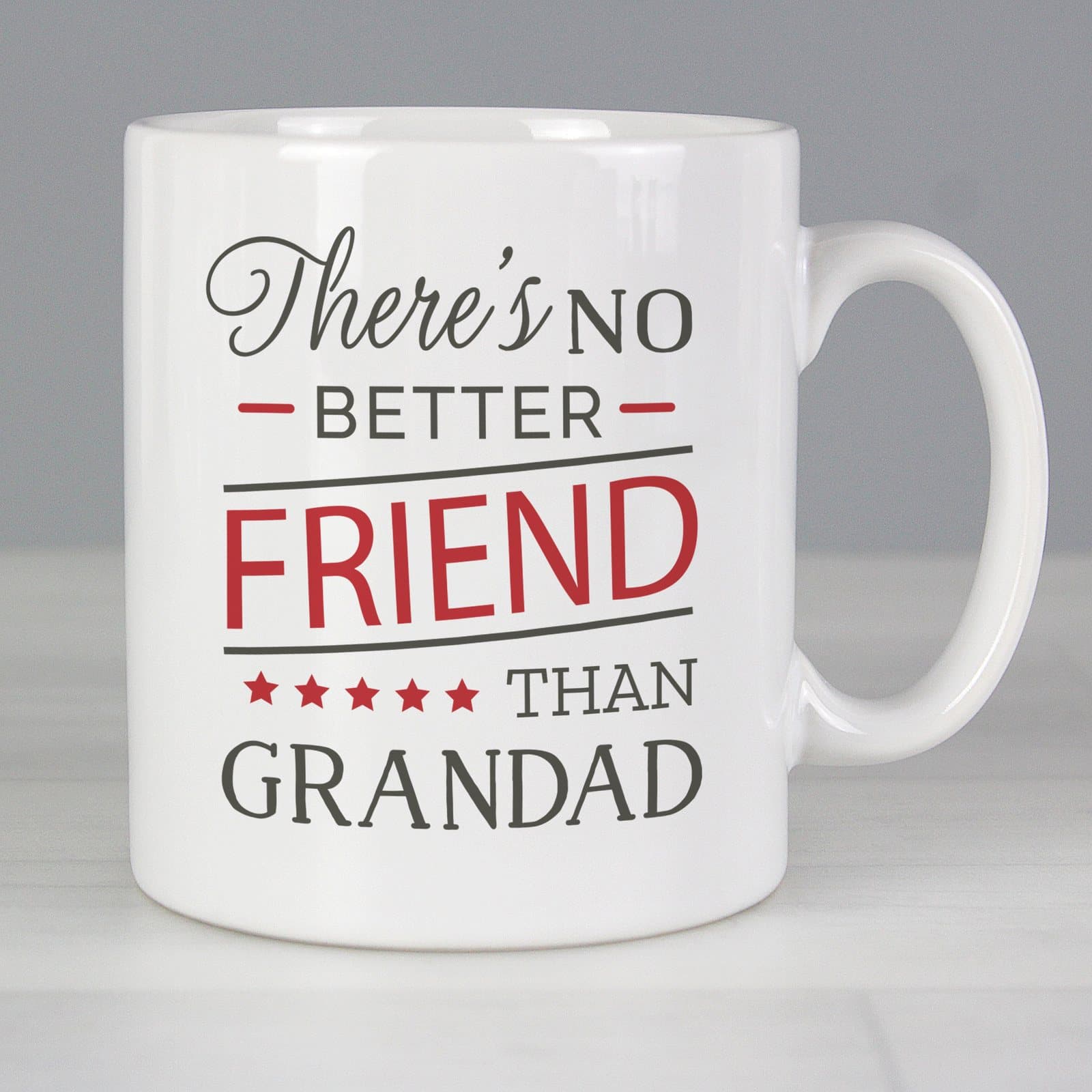 Personalised ceramic grandad mug with a four-line message on the reverse