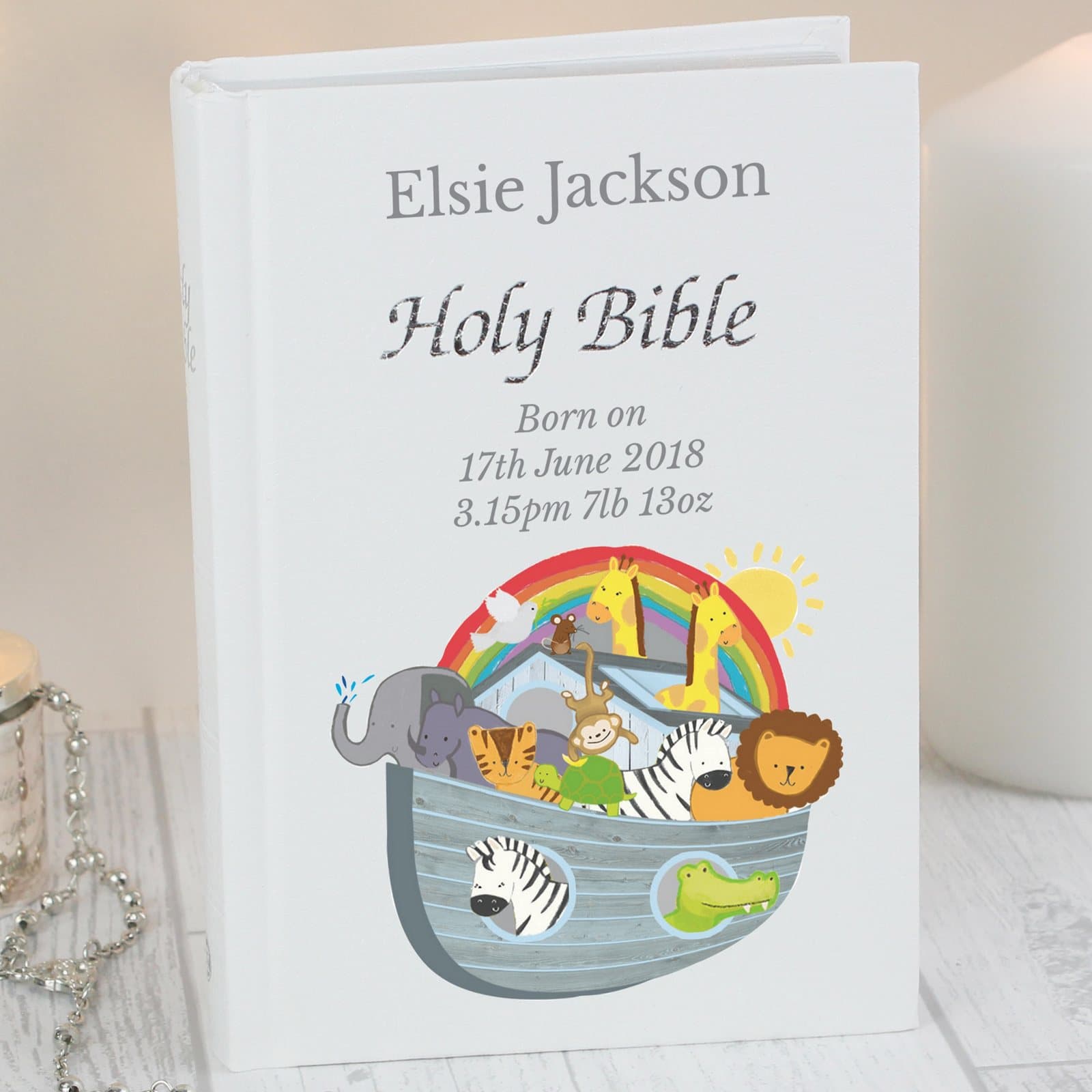 Personalised Noah's Ark Bible with a leatherette cover