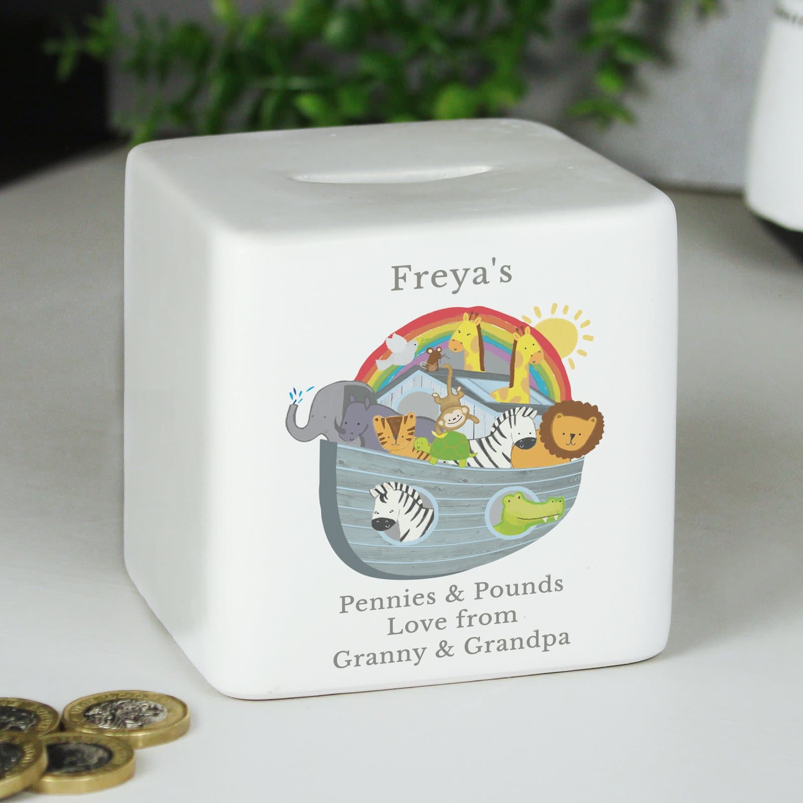 Square ceramic Noah's Ark money box