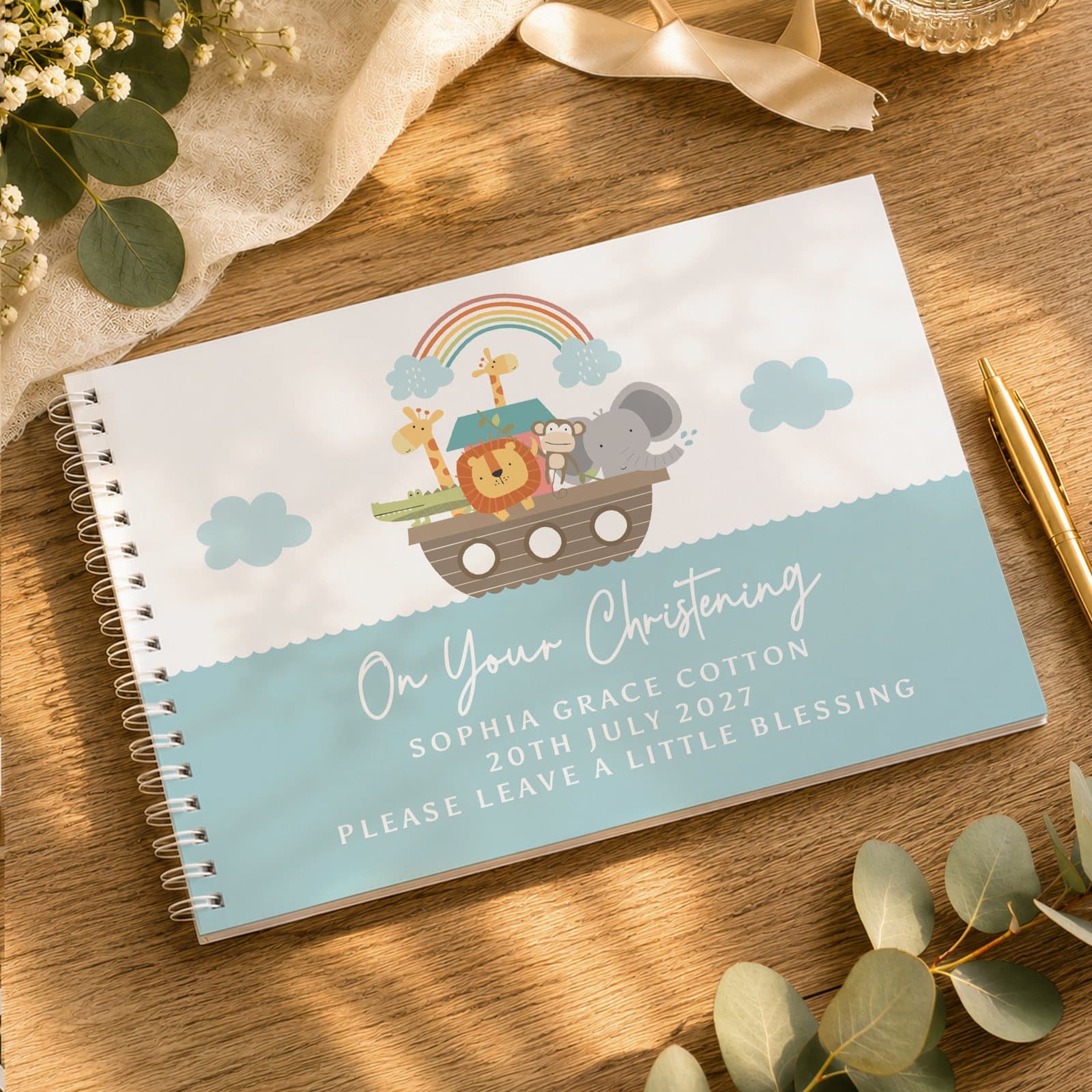 Personalised Noah's Ark spiral bound guest book
