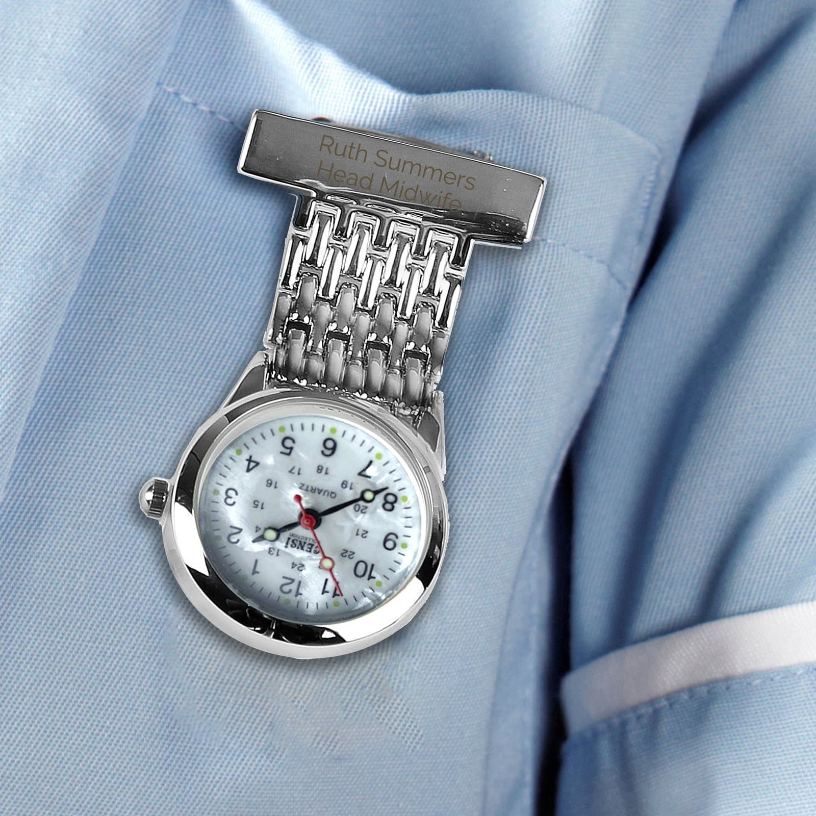 Nurse's fob watch with a brooch fastening and white luminous hands