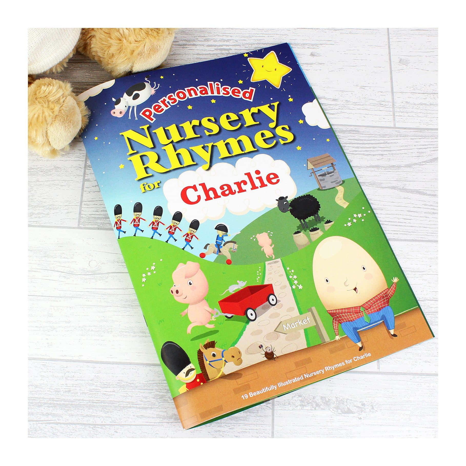 Personalised nursery rhyme book with colourful illustrations