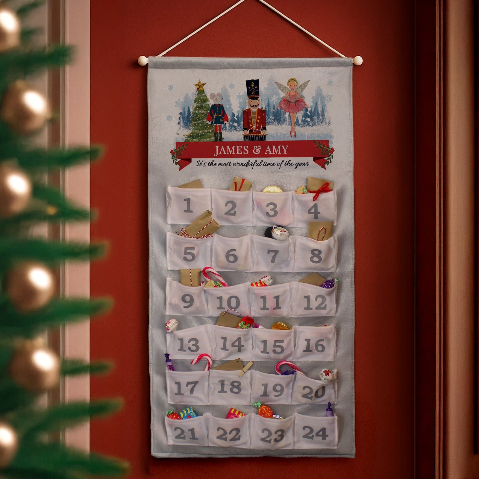 Silver grey nutcracker advent calendar with 24 pockets