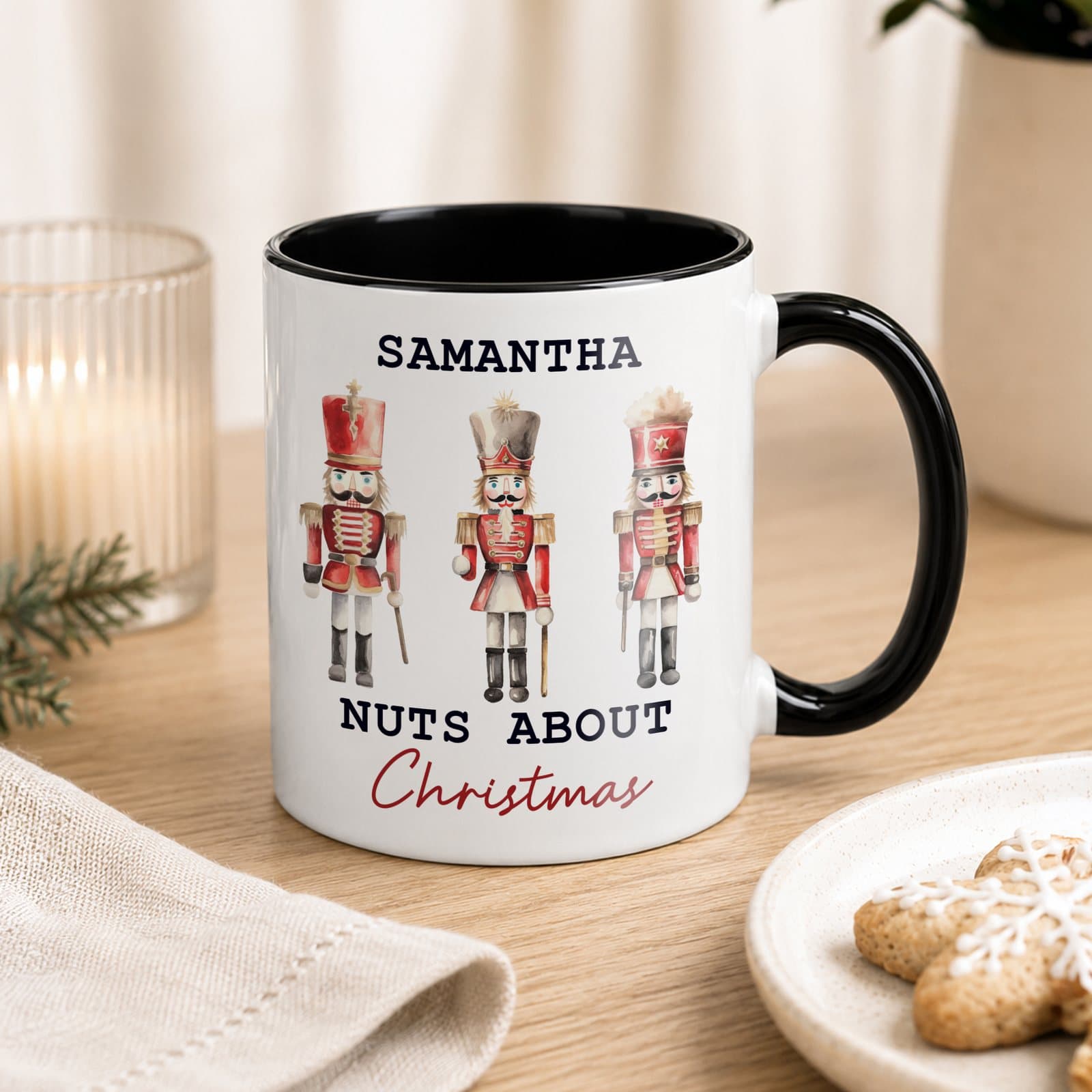 Personalised Nutcracker ceramic mug with a black handle
