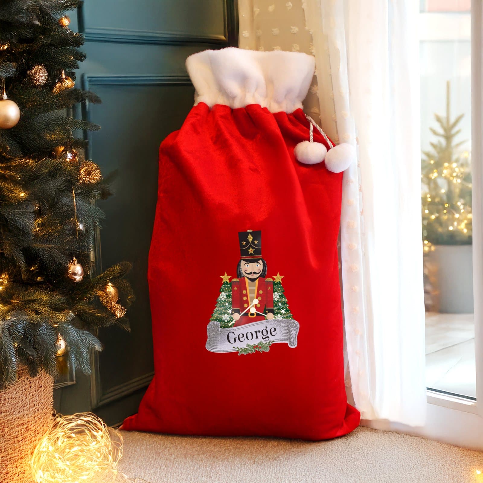 Personalised red Nutcracker Christmas sack in fleece