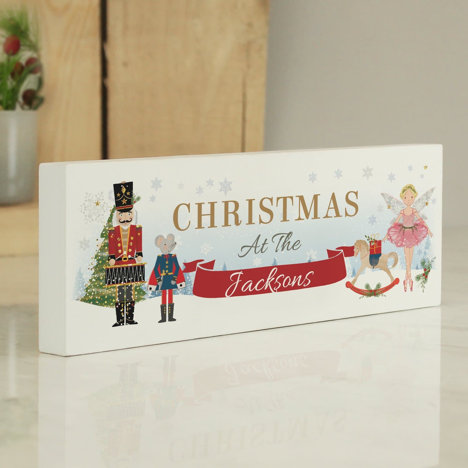 Solid wood nutcracker Christmas block sign for a mantelpiece