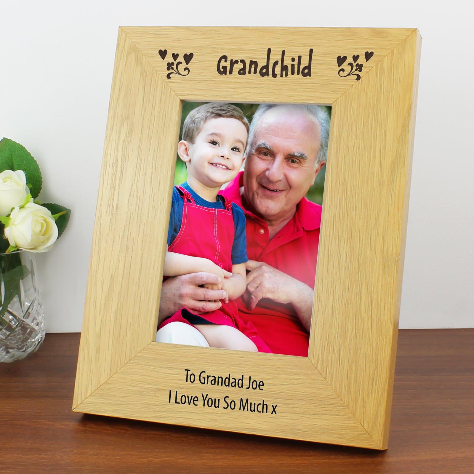 Oak finish Grandchild photo frame with a two-line message