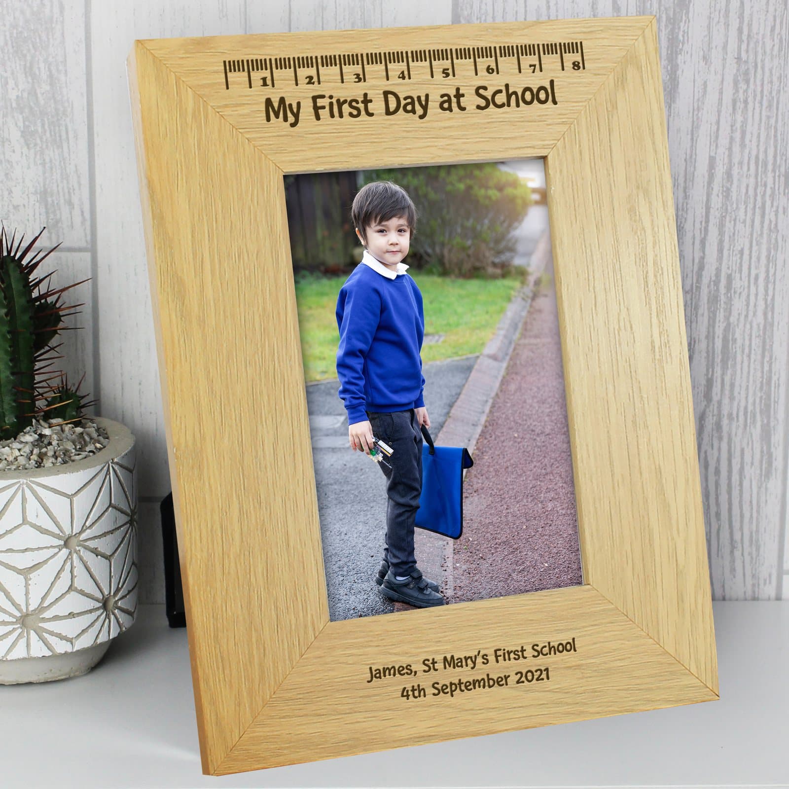 Oak veneer My First Day At School photo frame for a 4x6 inch portrait