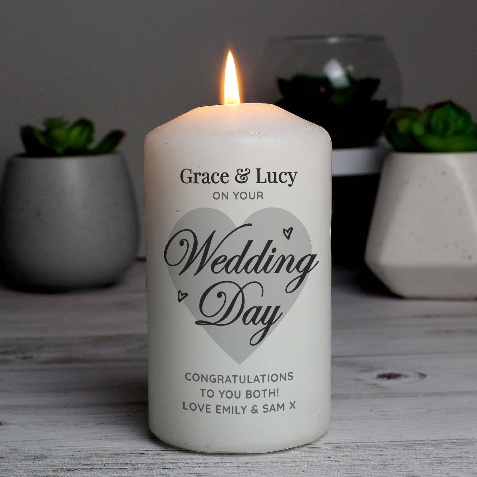 On Your Wedding Day pillar candle with an organza bag