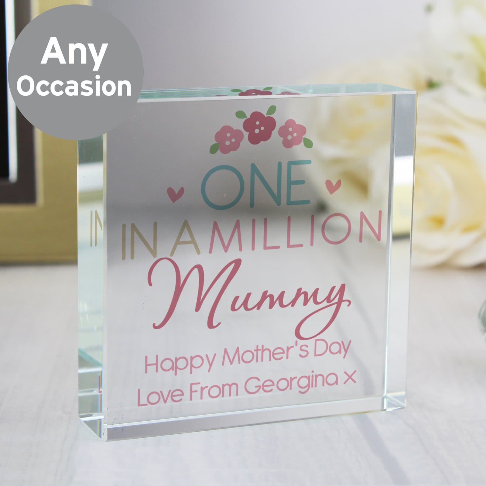 Personalised One in a Million crystal token with a name and message