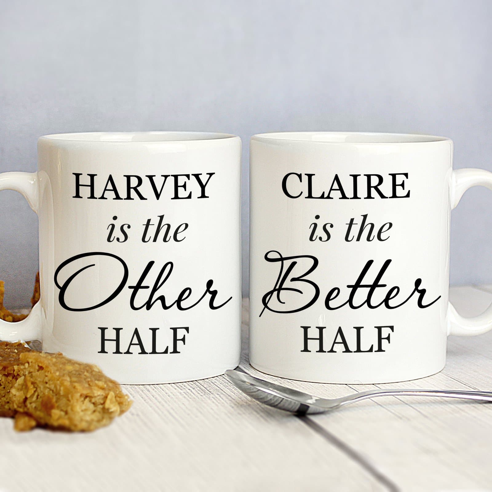 Personalised Other Half and Better Half ceramic mug set