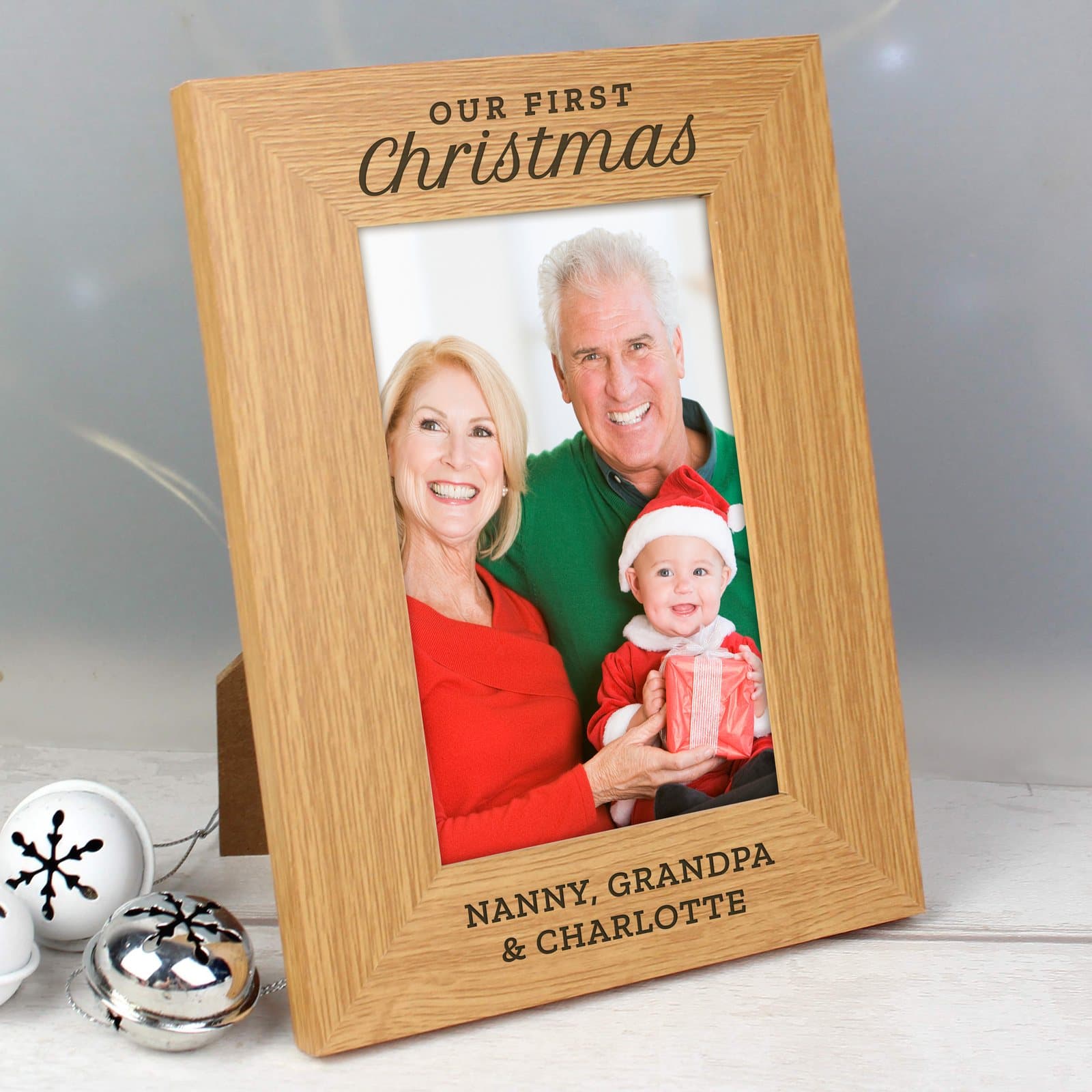Oak veneer Our First Christmas 6 x 4 photo frame