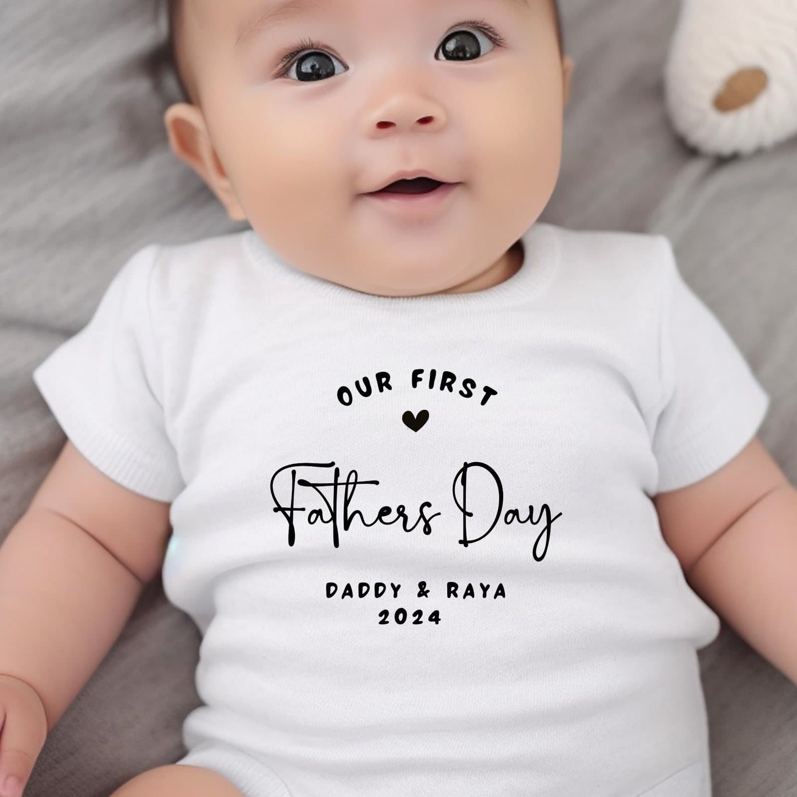 Personalised baby bib, vest or babygrow with the Our First Fathers Day design