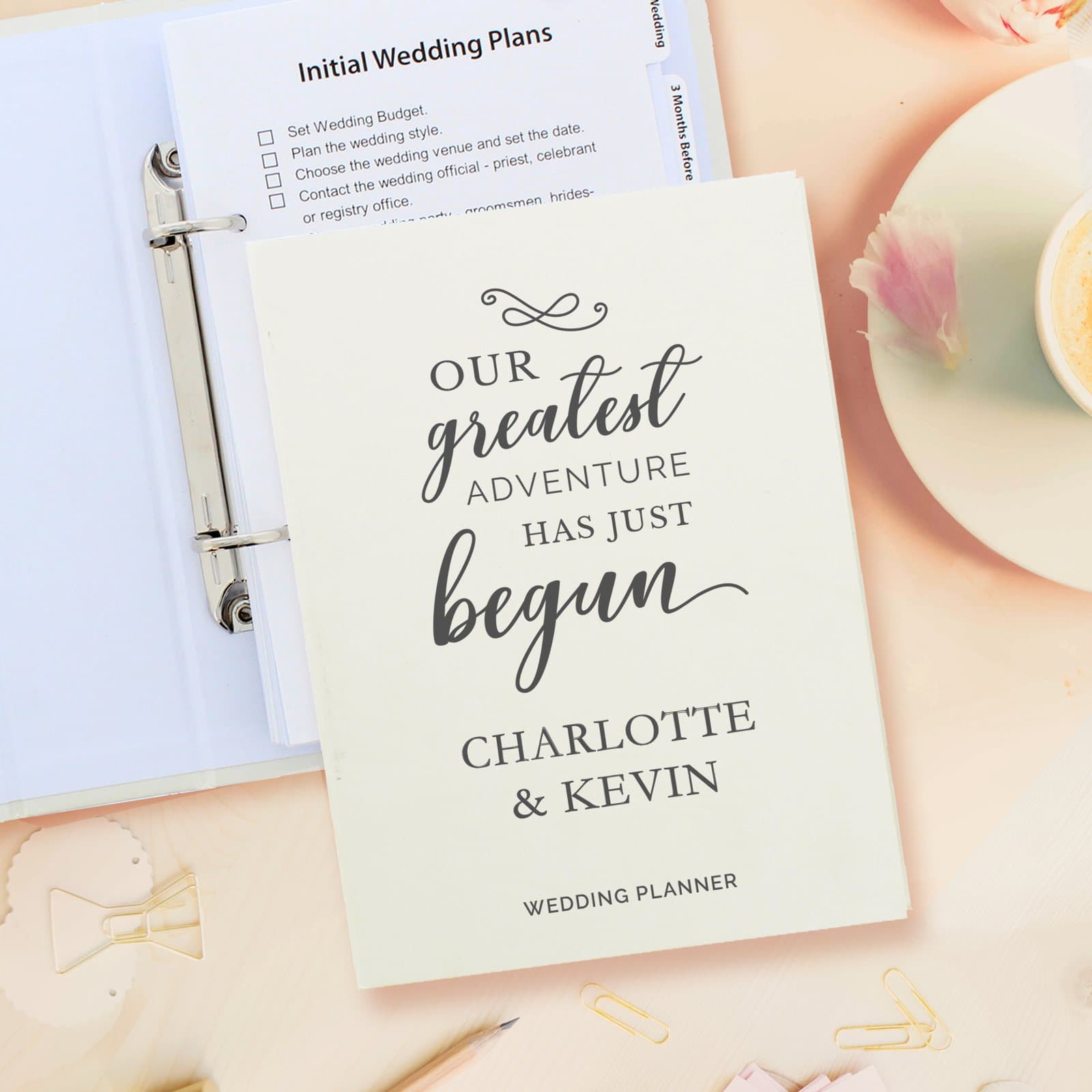Personalised Our Greatest Adventure ring-bound wedding planner