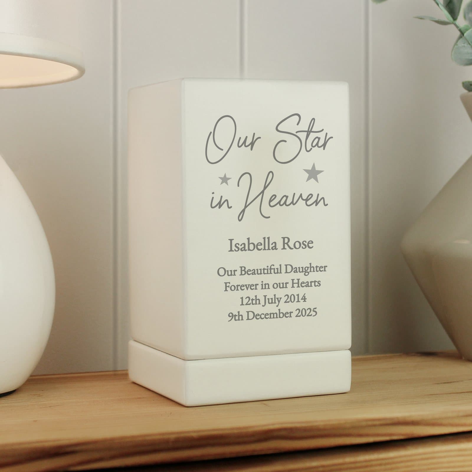 Personalised Our Star in Heaven small wooden urn with a personal message