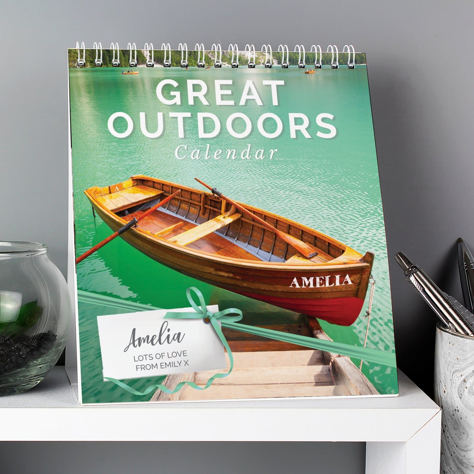 Personalised outdoors desk calendar with a name on the front cover
