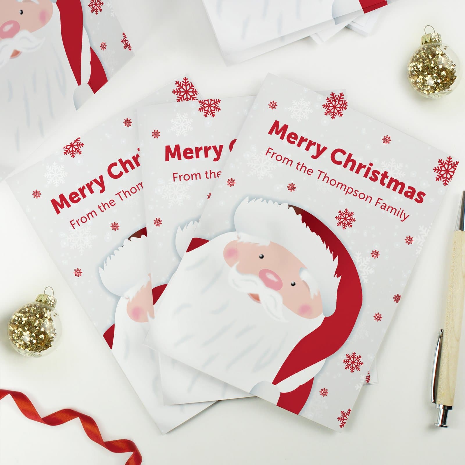 Personalised Santa Christmas card with a classic, cheerful Santa design