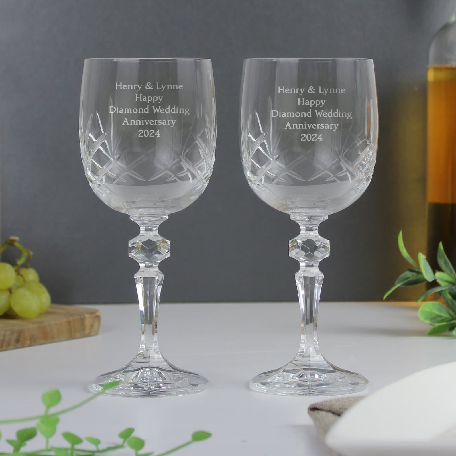 Pair of personalised crystal wine glasses