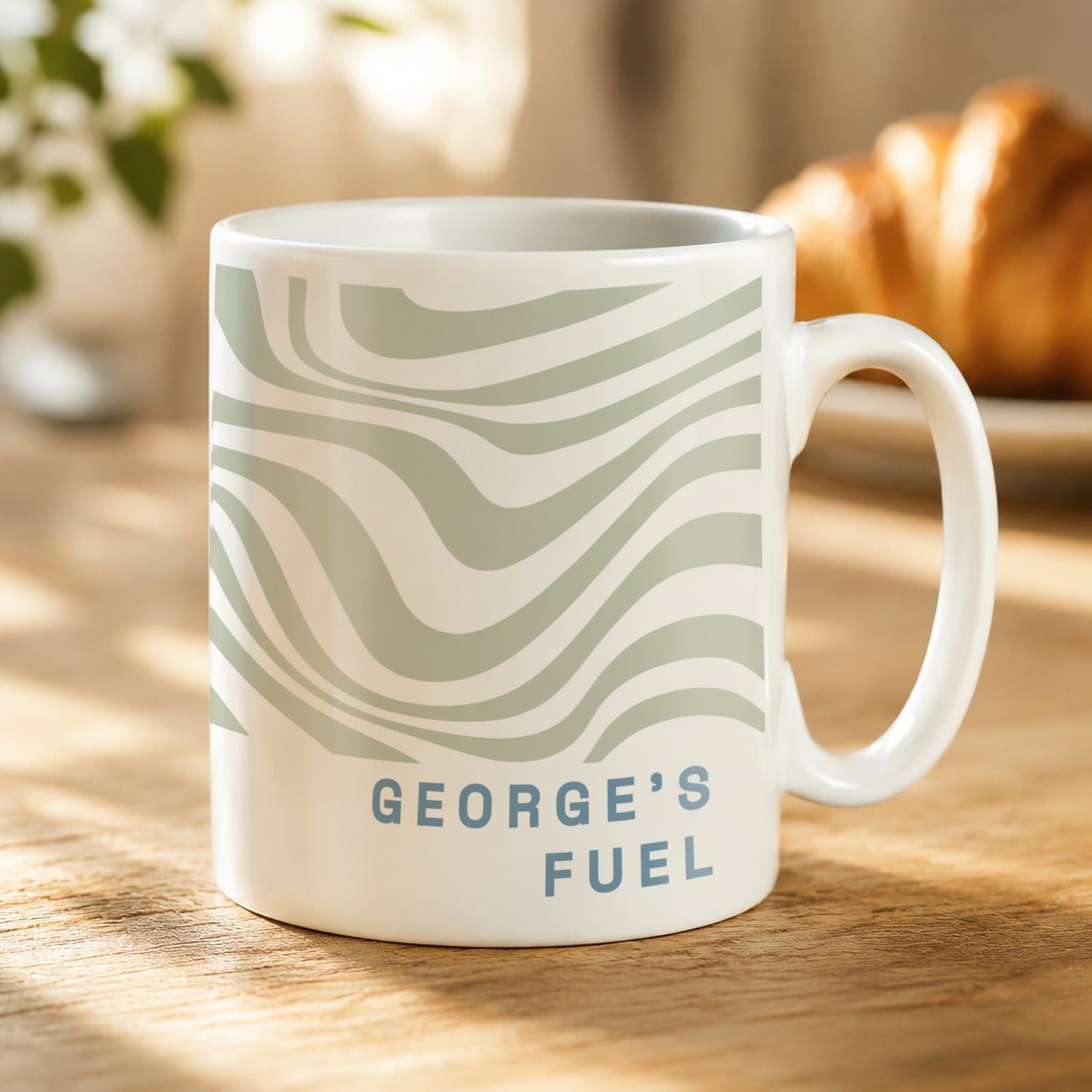 Personalised green striped ceramic mug