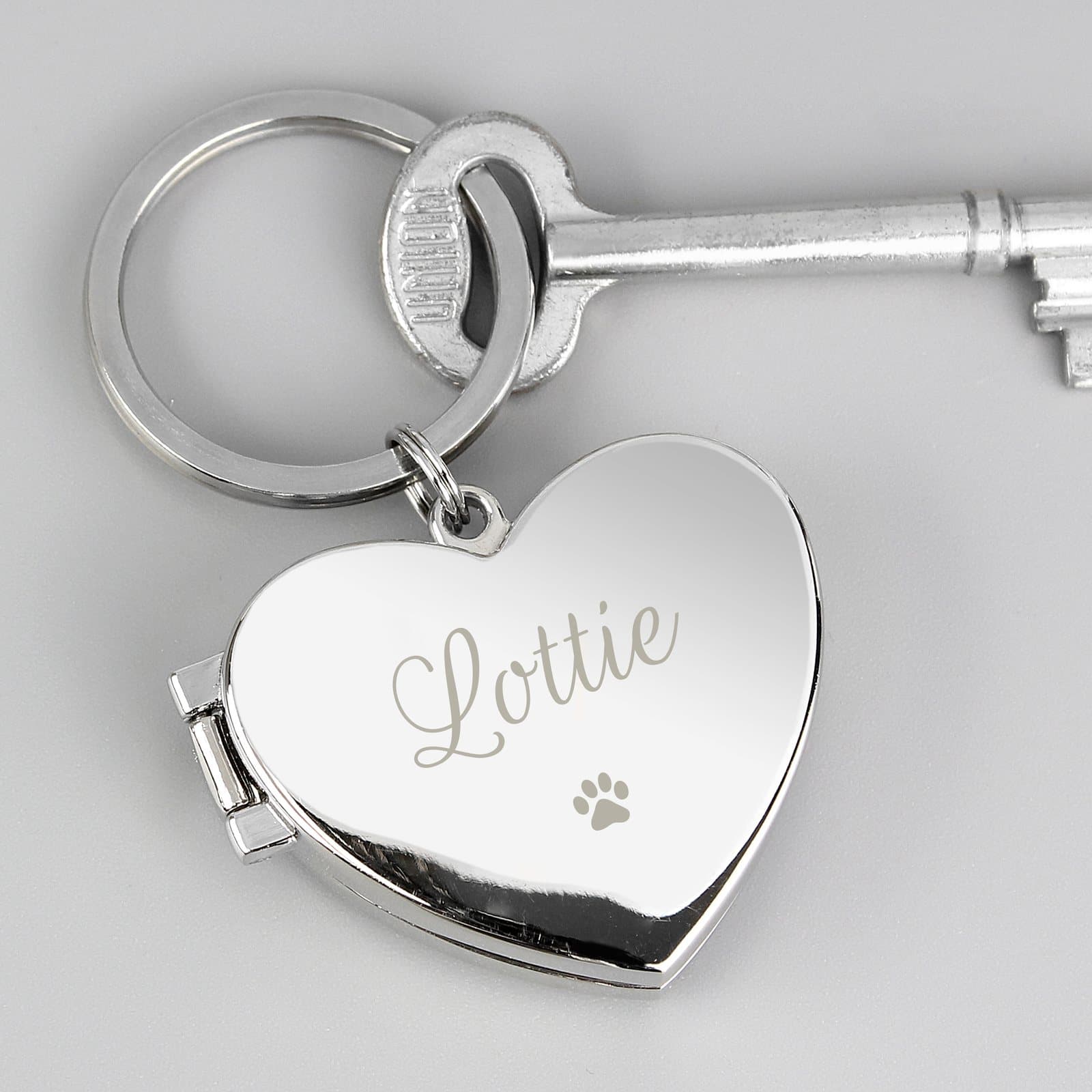 Heart shaped paw print photo frame keyring