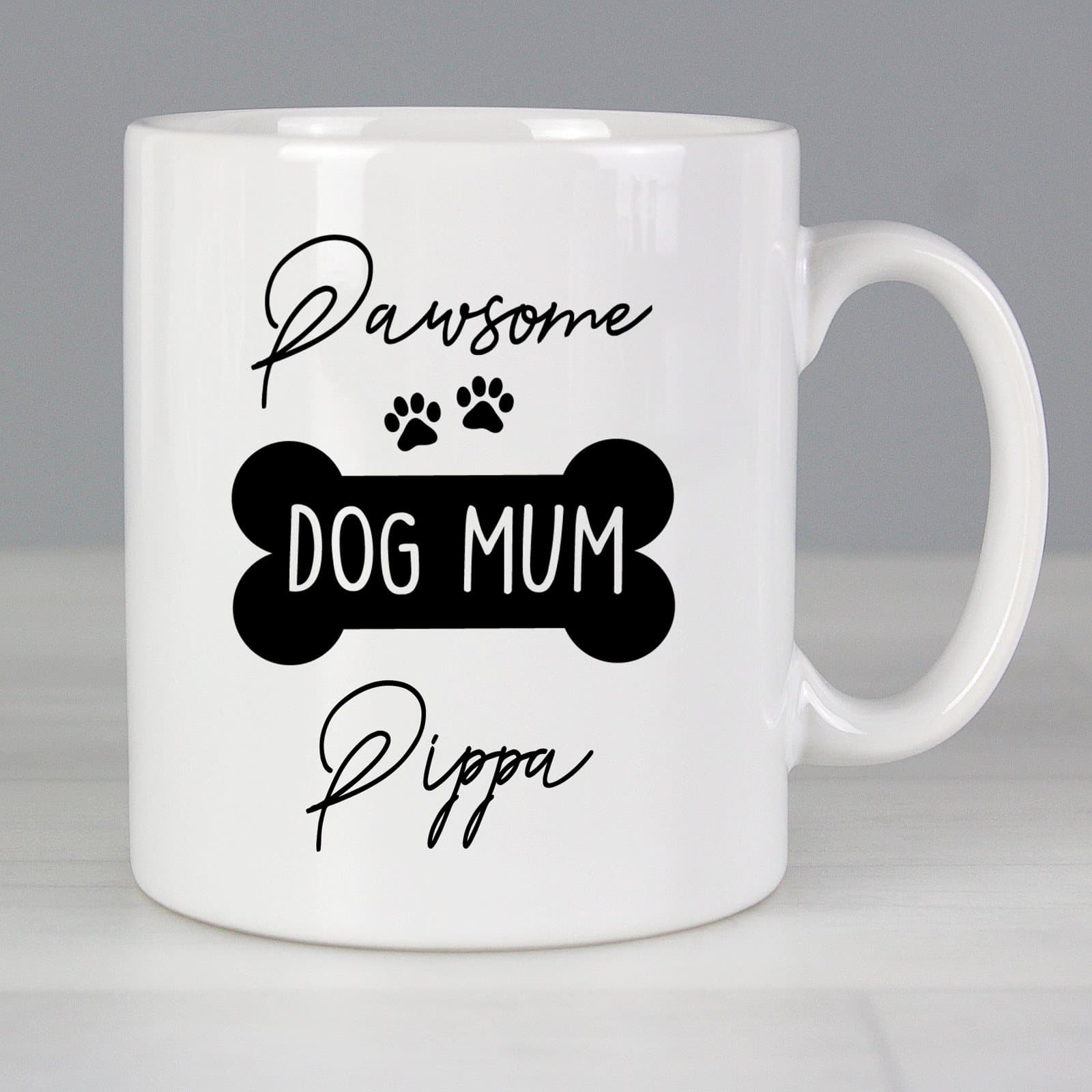Pawsome dog mum mug personalised with a name on the front