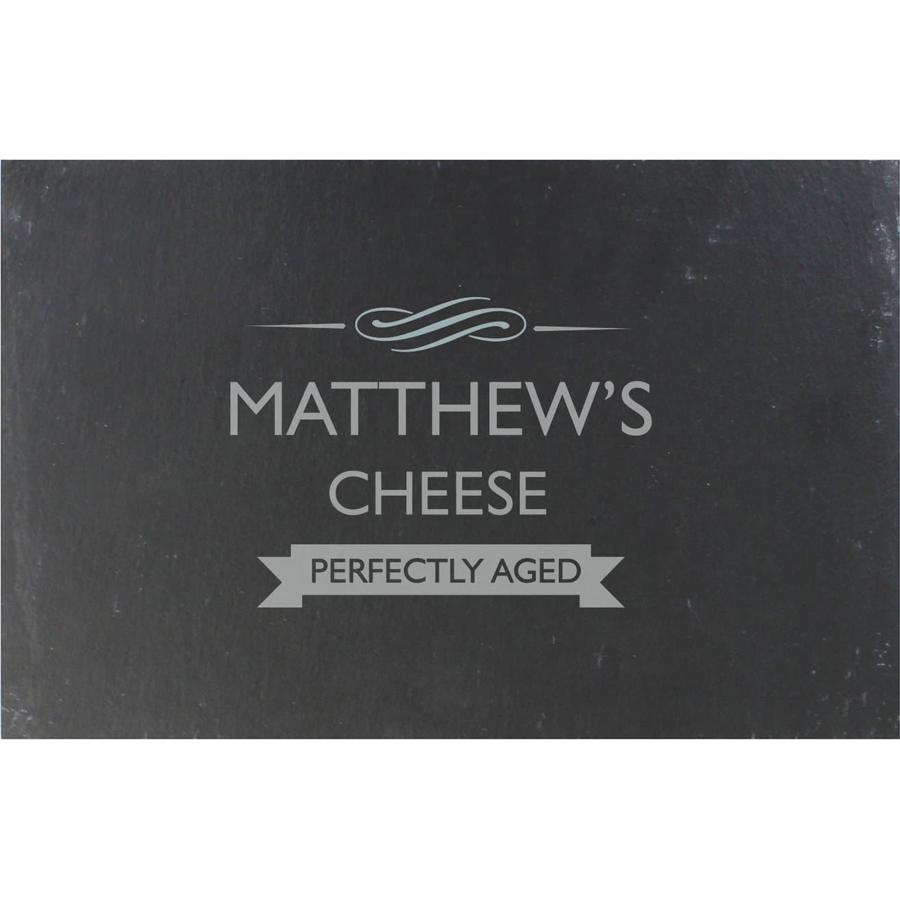 Rectangular slate cheese board with Perfectly Aged text