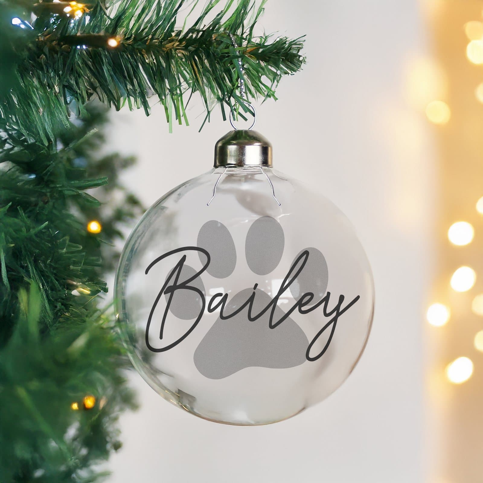 Personalised pet glass Christmas bauble with a pet's name