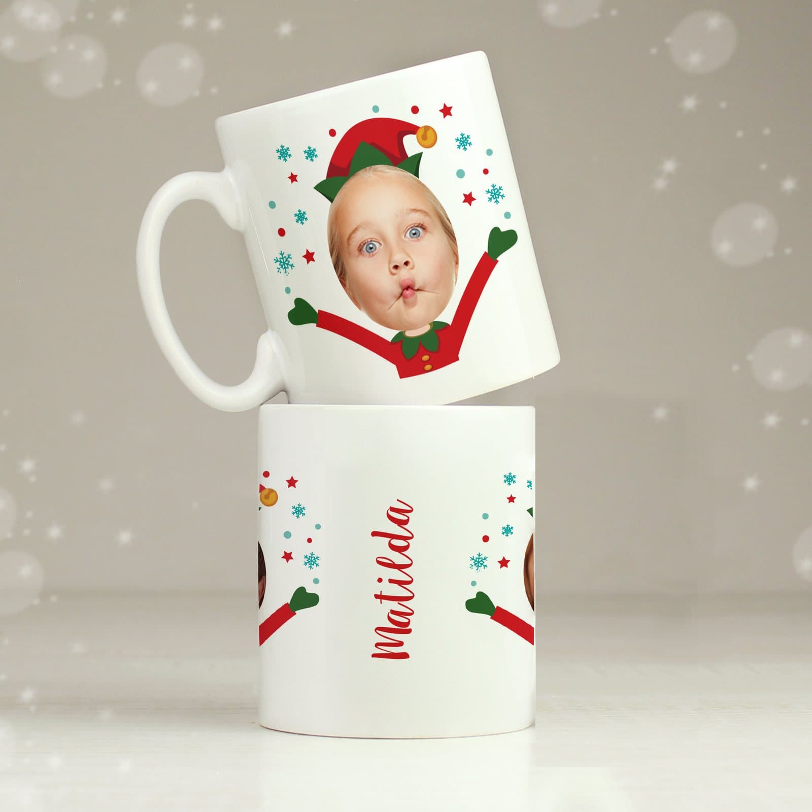 Ceramic Christmas elf mug with a photo and name