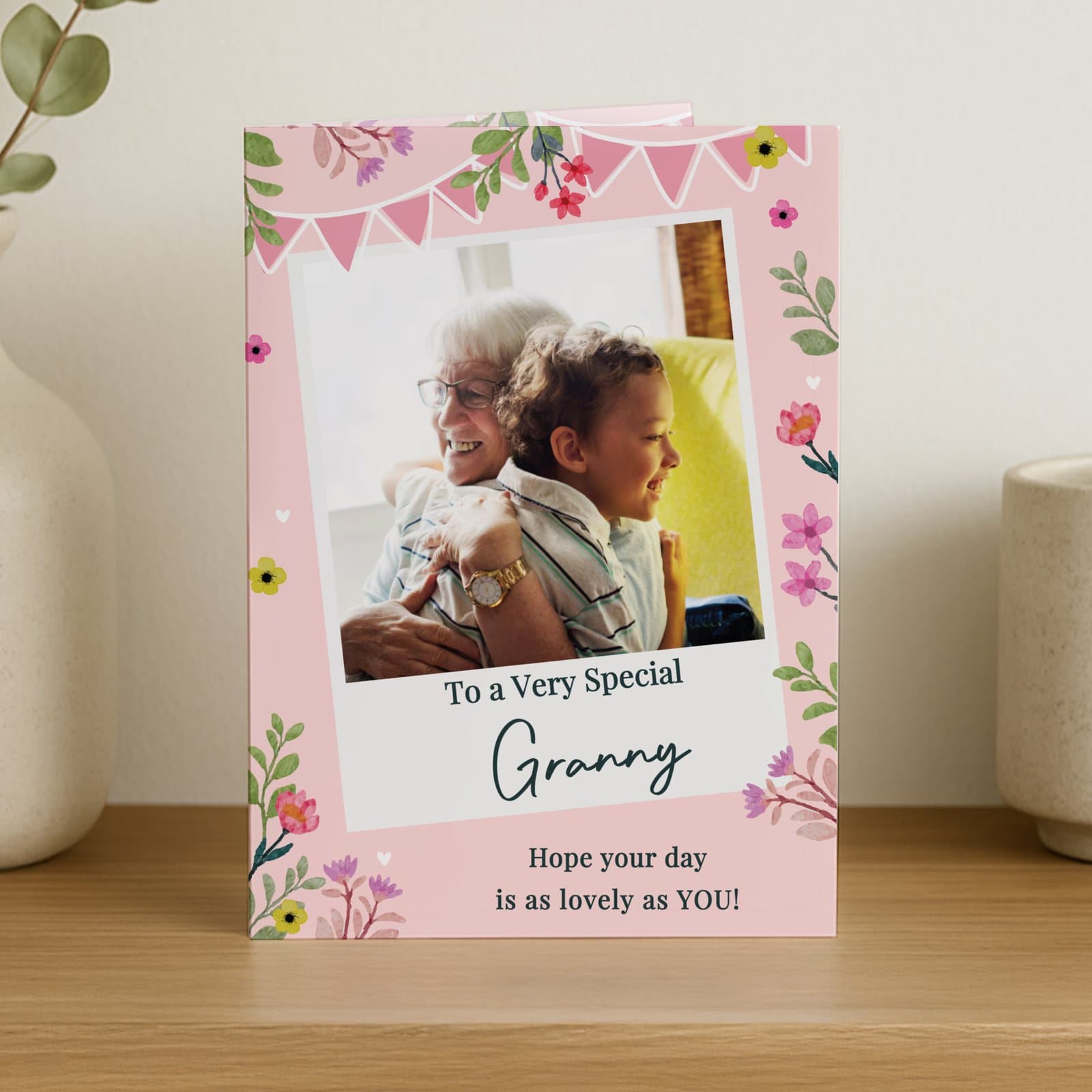Floral greeting card with a photo