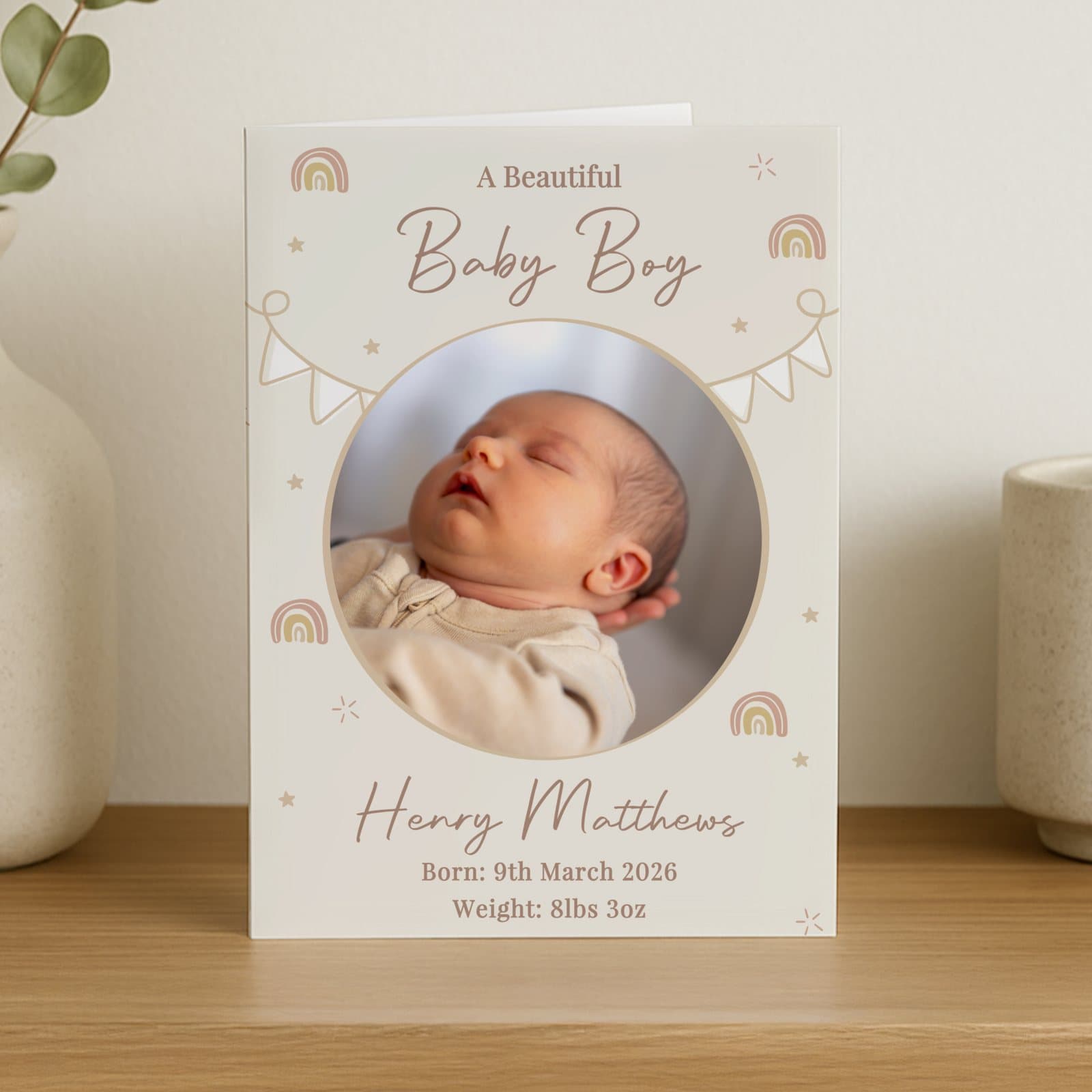 New baby greeting card with a photo