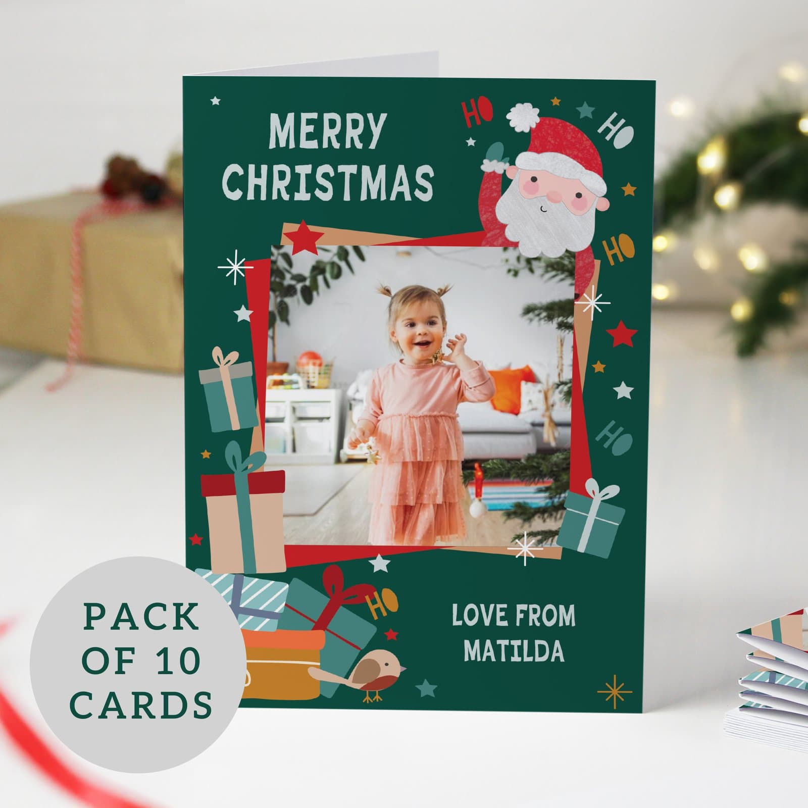Personalised Santa Christmas card with a photo on the front