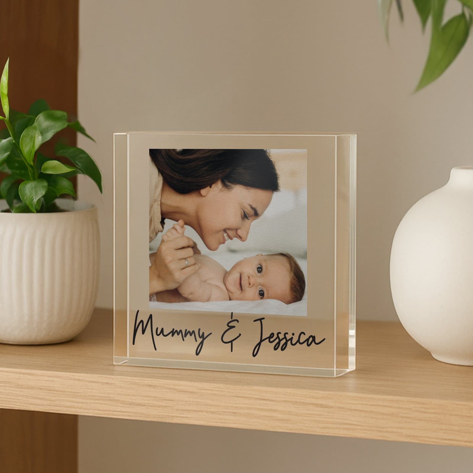 Small glass ornament personalised with a photo and a short message