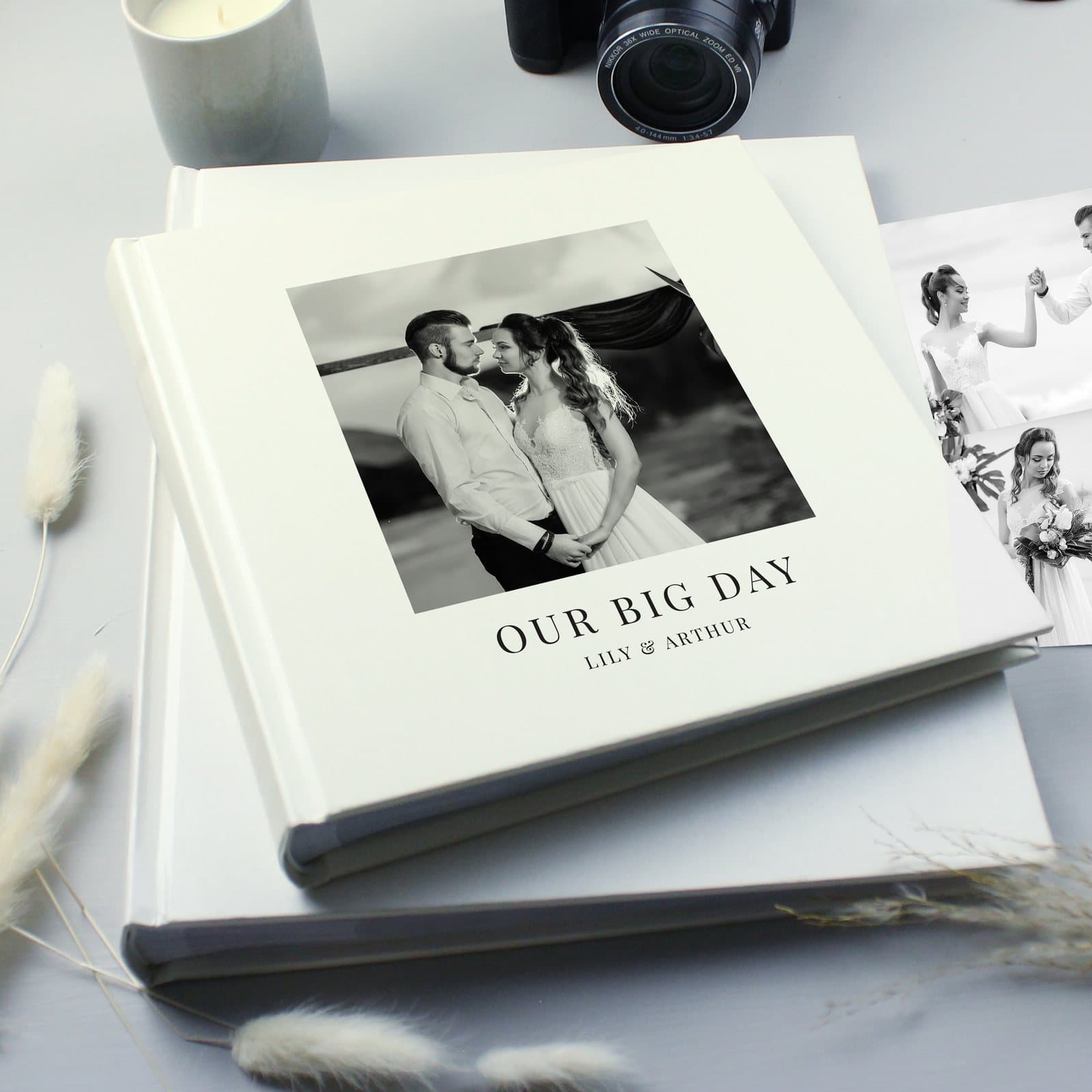 Square photo album with a photo on the front cover