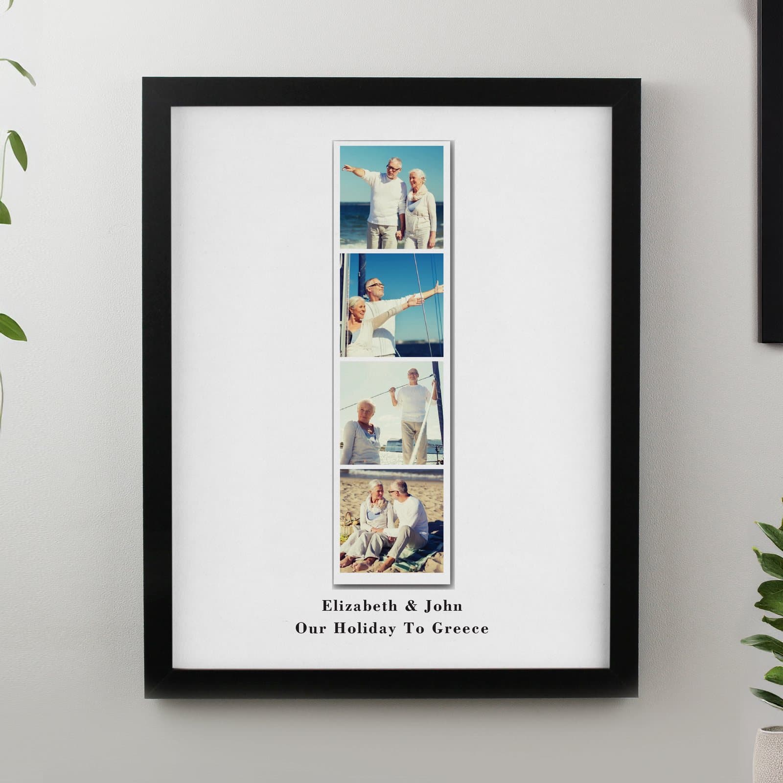 Black or white portrait poster frame with several photos and a two-line message