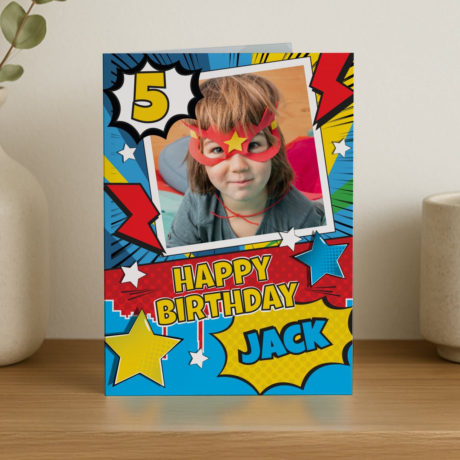 Personalised photo upload superhero birthday card