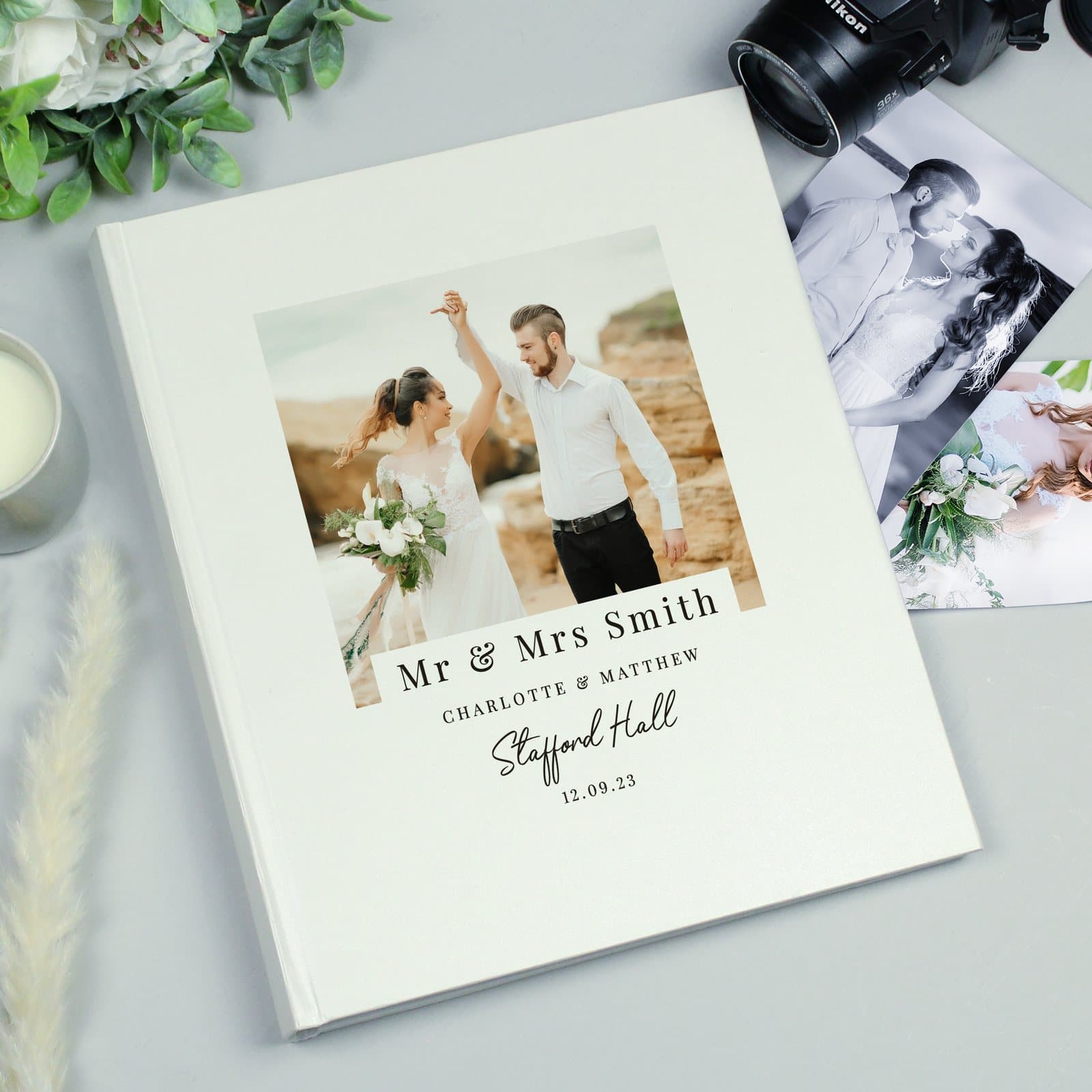 Traditional photo album with a photo on the front cover