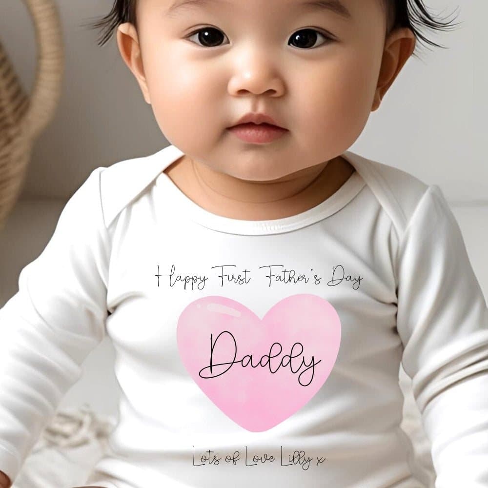 Pink personalised 1st Father's Day baby clothing: babygrow, vest or bib