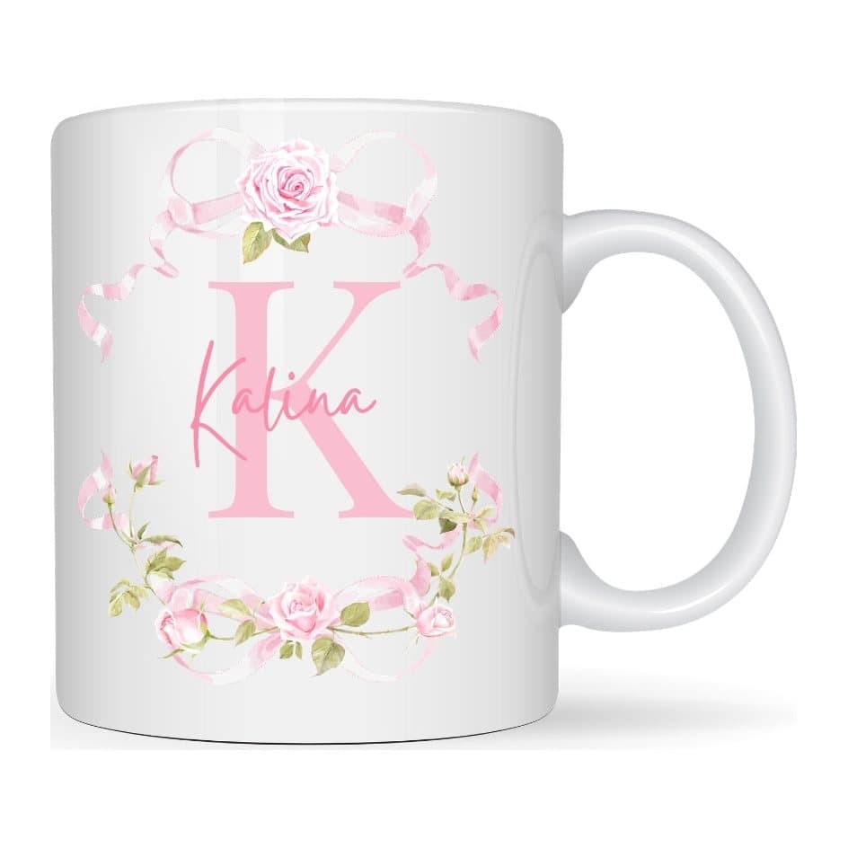 Ceramic mug with a pink roses design printed on both sides