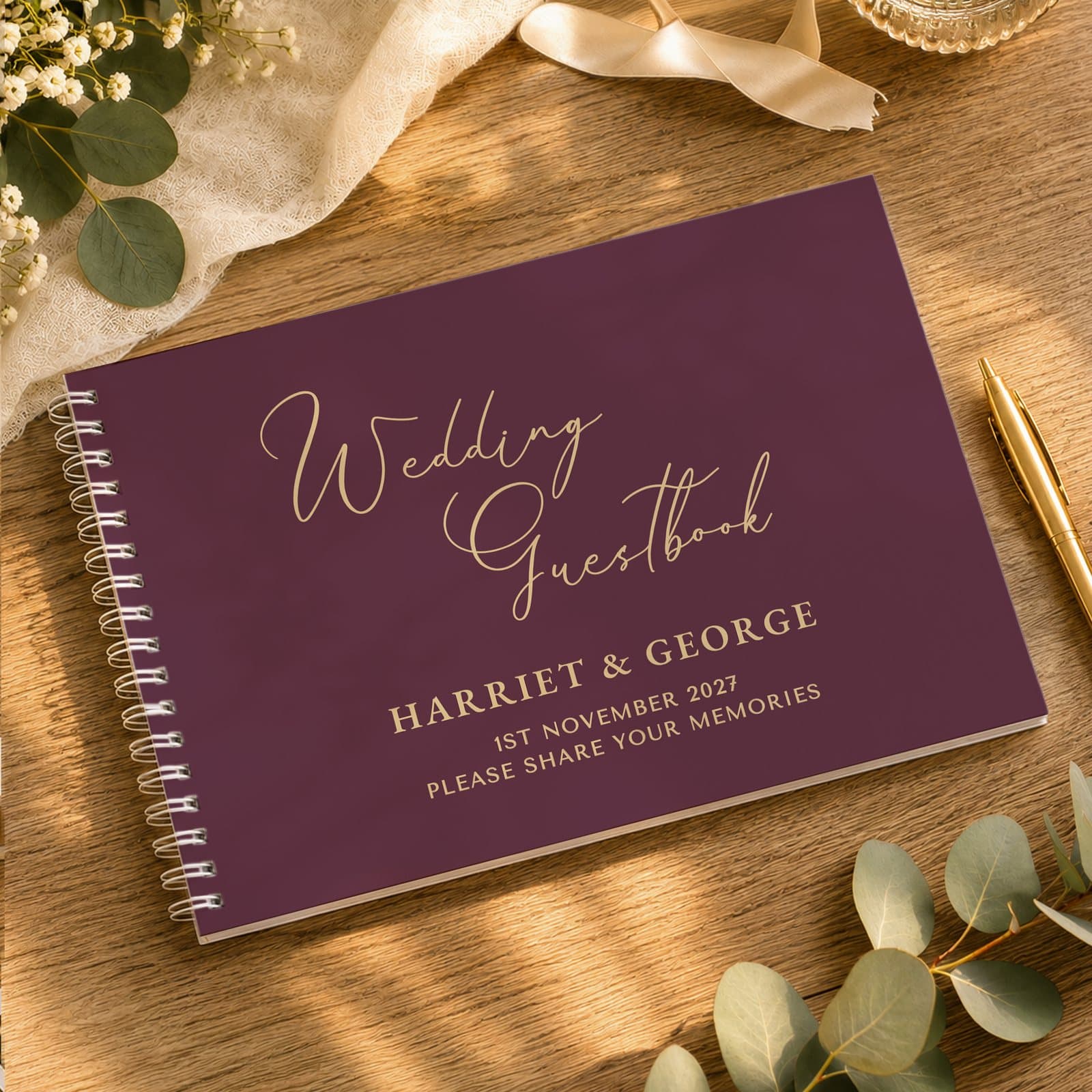 Personalised plum Wedding Guestbook