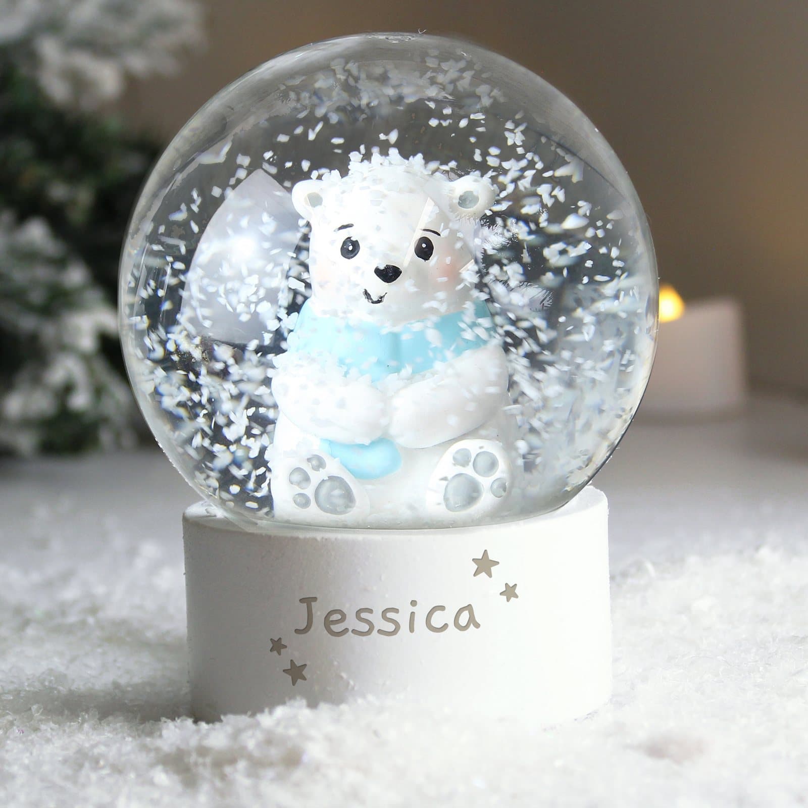 Ornamental polar bear snow globe in resin and plastic