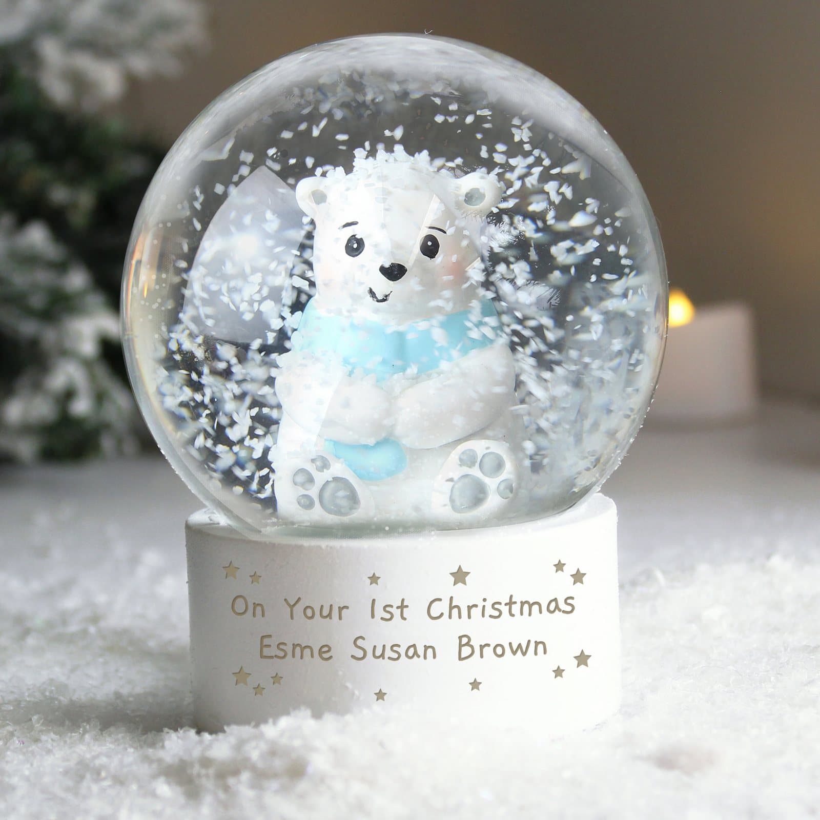 Ornamental polar bear snow globe in resin and plastic