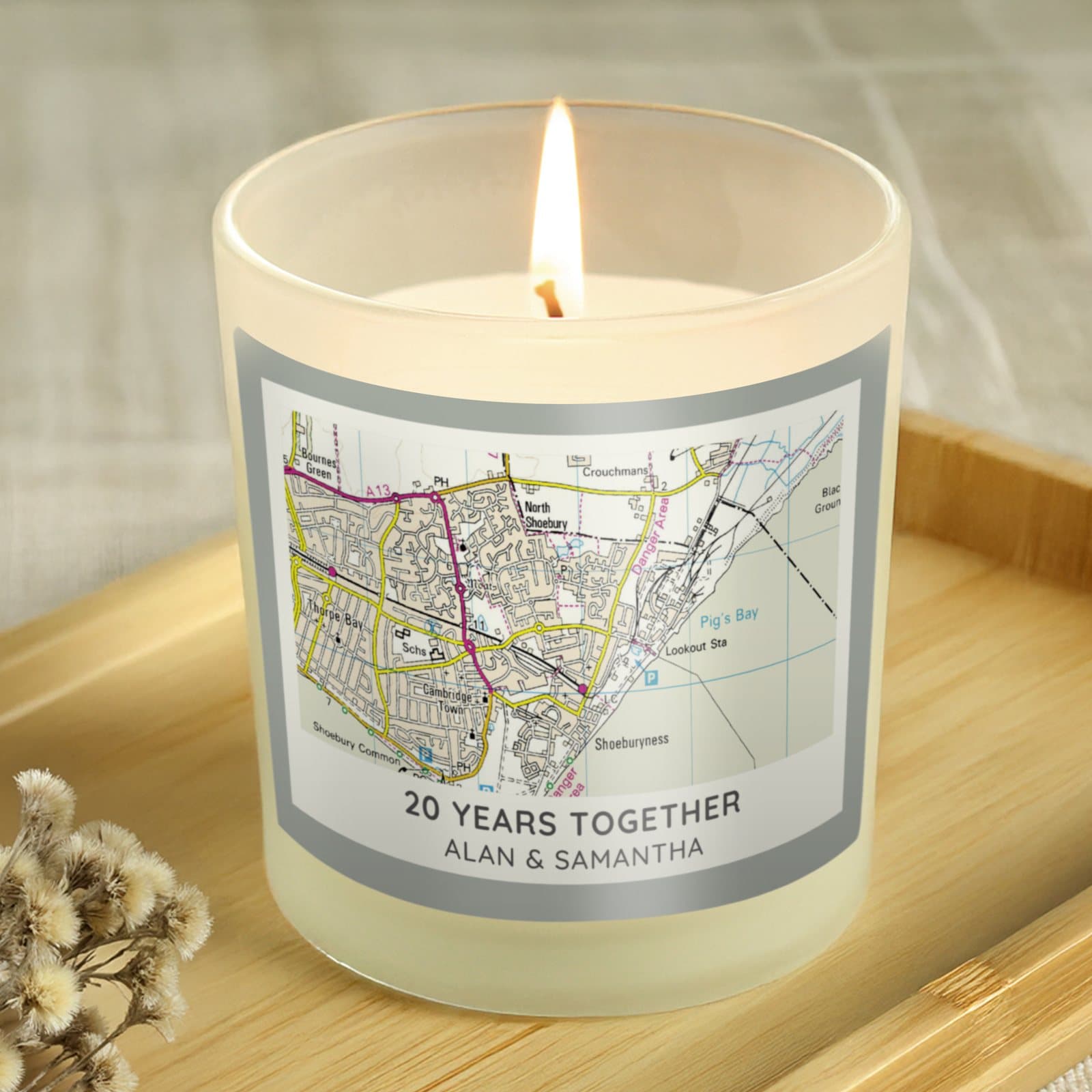 Personalised present day map compass scented jar candle