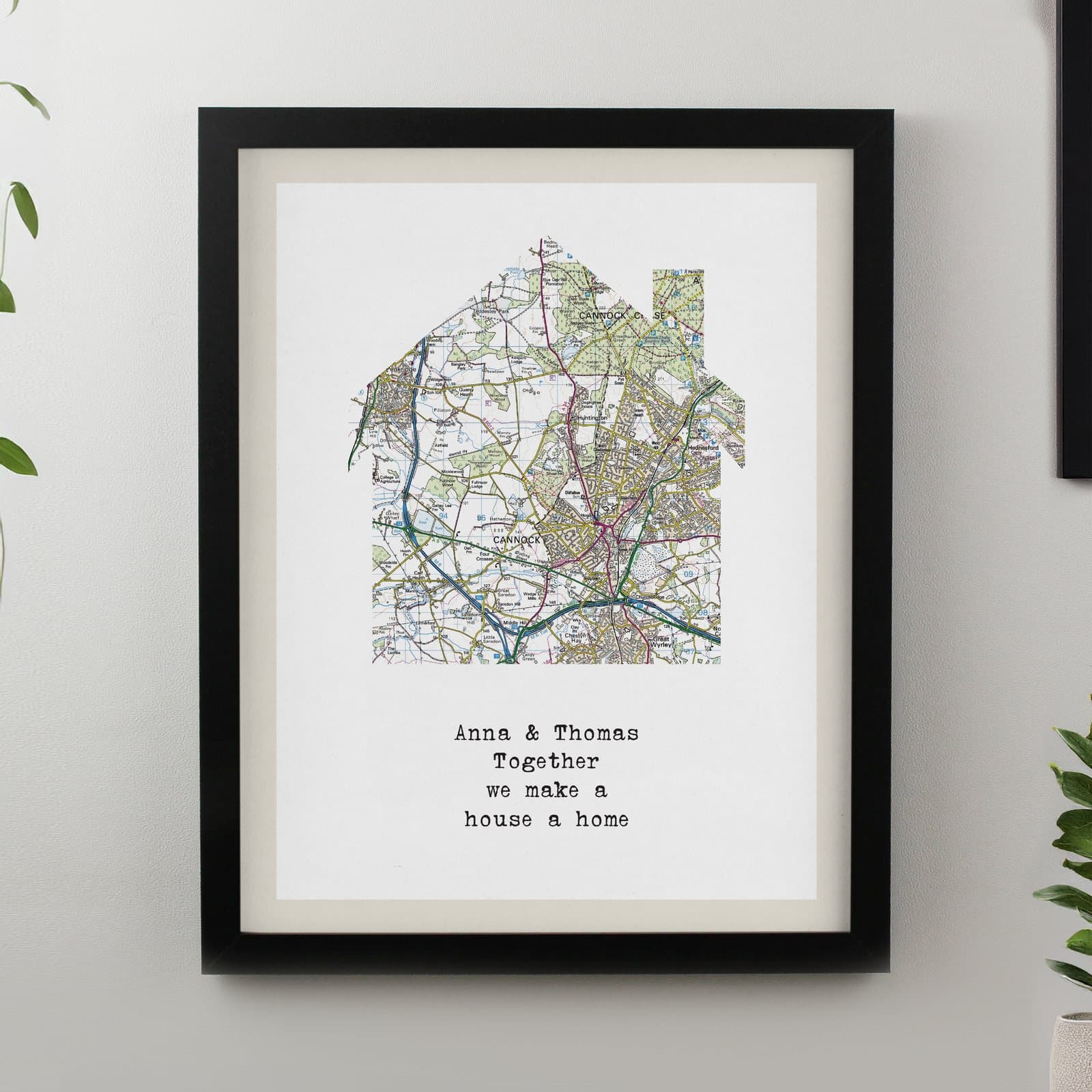 Present day map framed print in a large poster frame