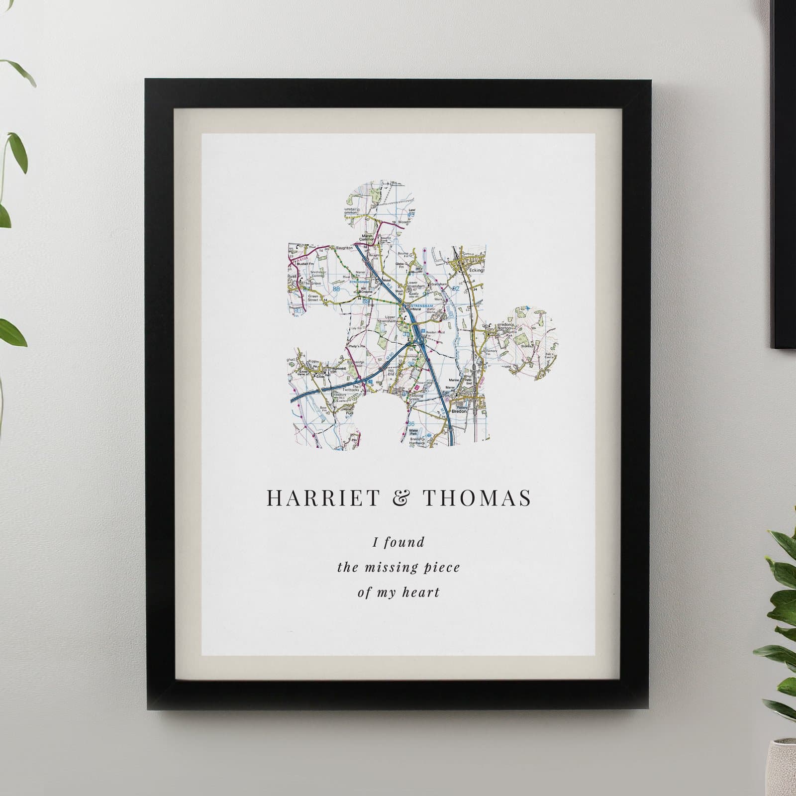 Personalised present day map print in a poster frame