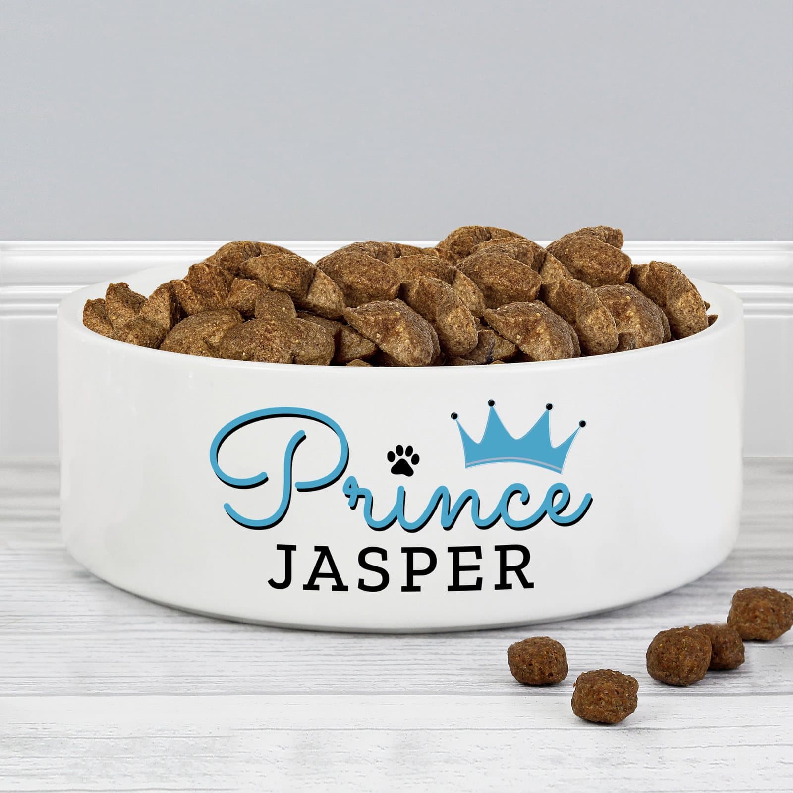 White ceramic pet bowl personalised with Prince and a name