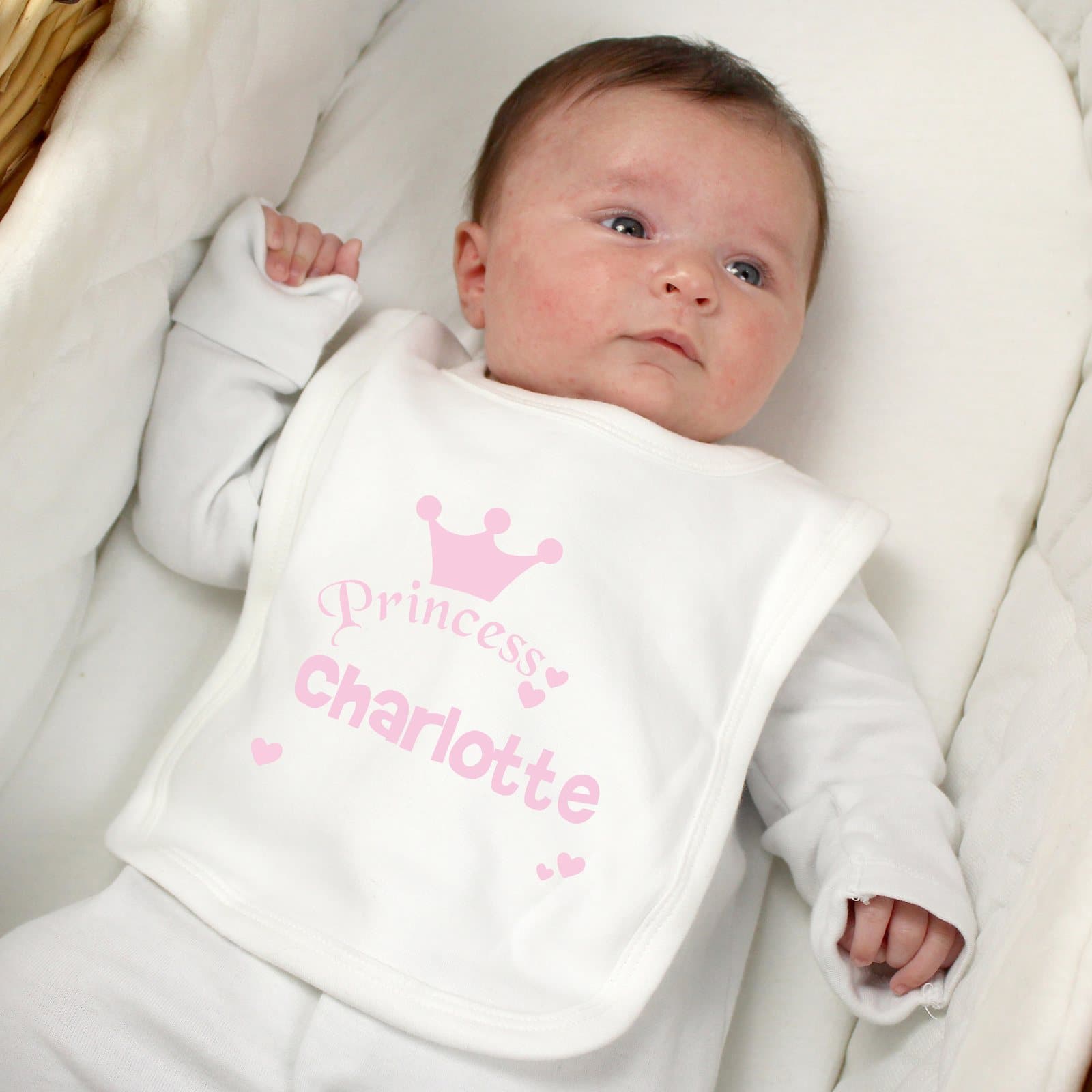 Baby bib with the word Princess and a personalised first name